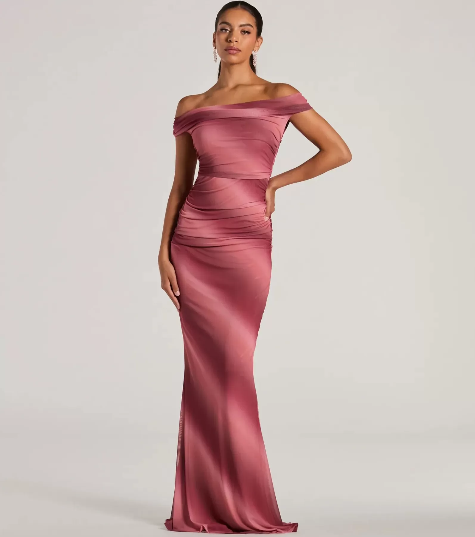 Windsor Pink Bridesmaid Dresses | Maxi Dresses*Abbie Off-The-Shoulder Mermaid Ombre Formal Dress