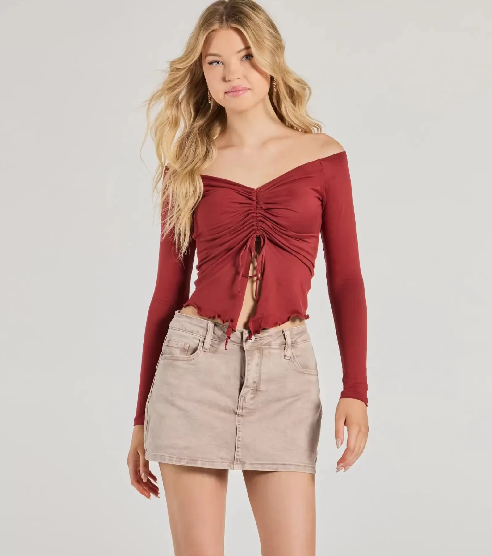 Windsor Off The Shoulder Tops | Tie Front Tops*Adorable Flirt Off-The-Shoulder Knit Top