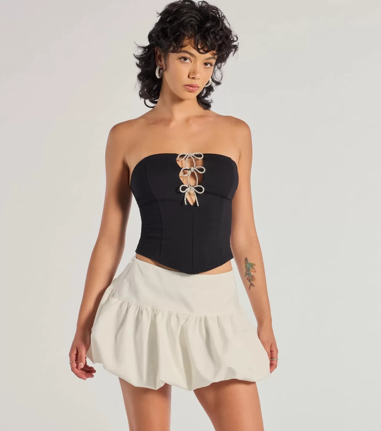 Windsor Going-Out Tops | Corset & Bustier Tops*Adorable Glam Rhinestone Bow Cutout Corset Top