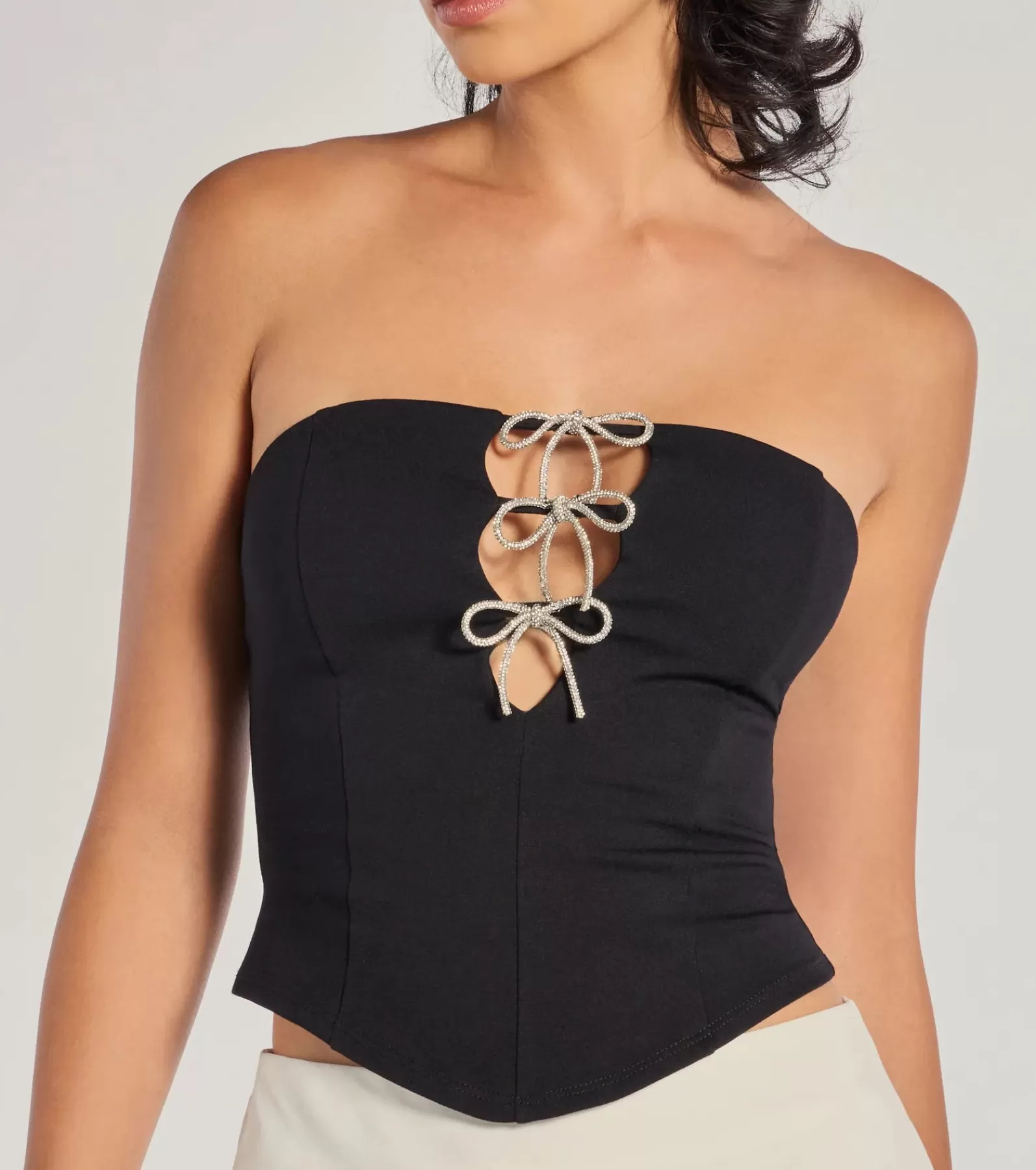Windsor Going-Out Tops | Corset & Bustier Tops*Adorable Glam Rhinestone Bow Cutout Corset Top