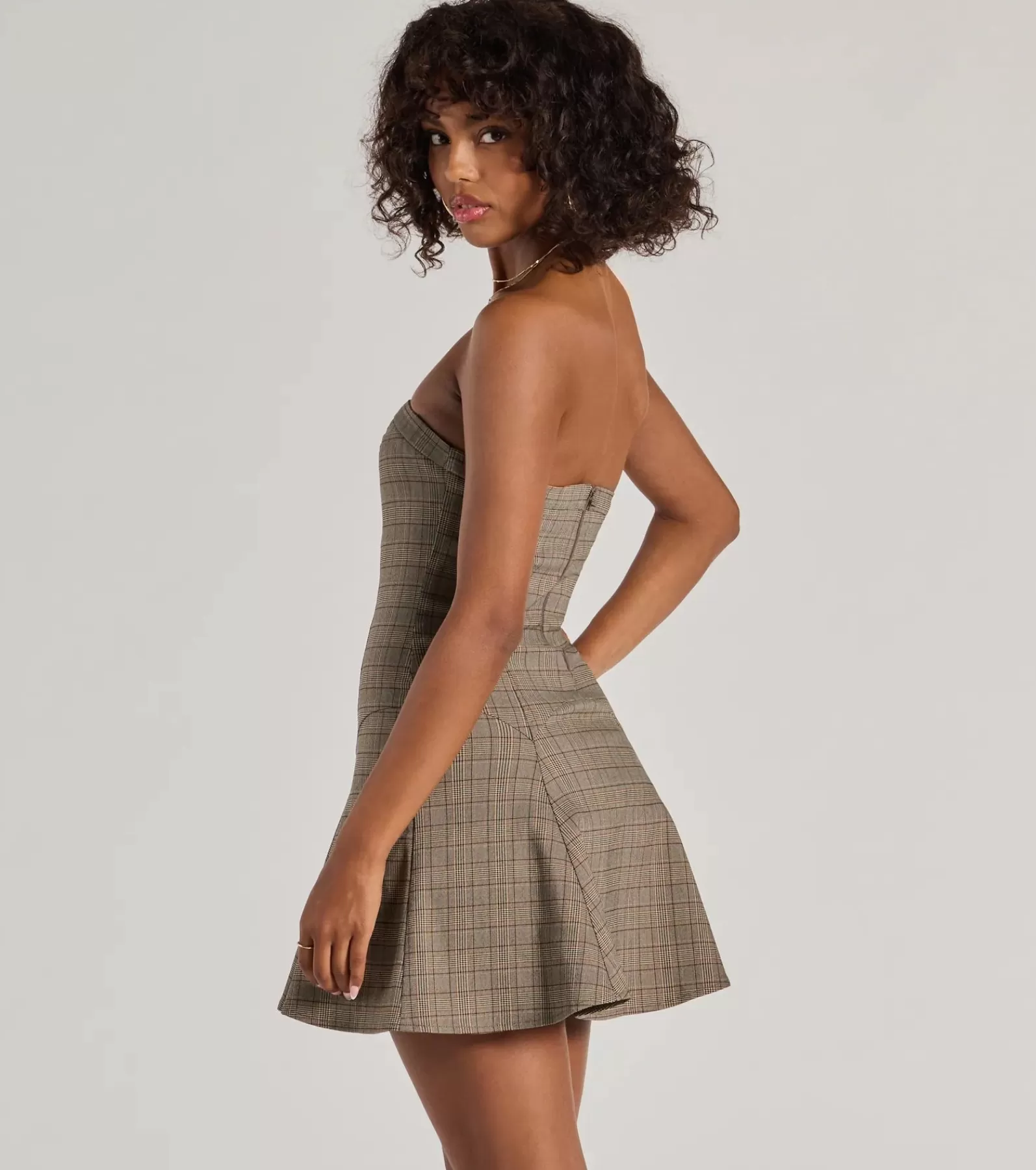 Windsor Short & Mini Dresses | Skater Dresses*Adorable Look Plaid Print Strapless Skater Dress