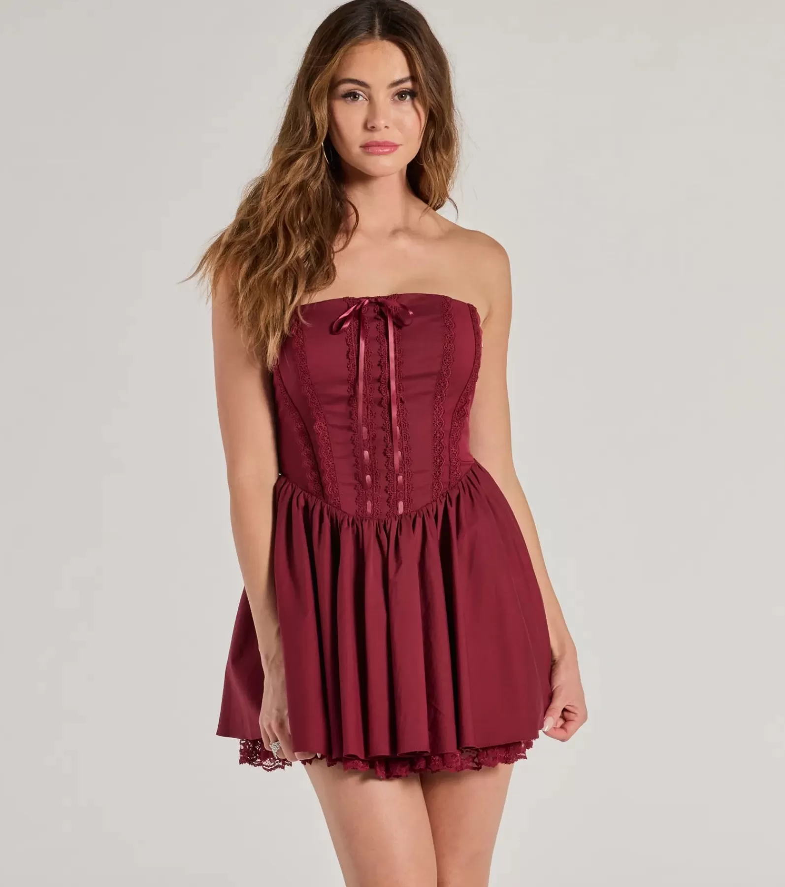 Windsor Short & Mini Dresses | Skater Dresses*Adorably Flirty Lace Trim Drop Waist Skater Dress