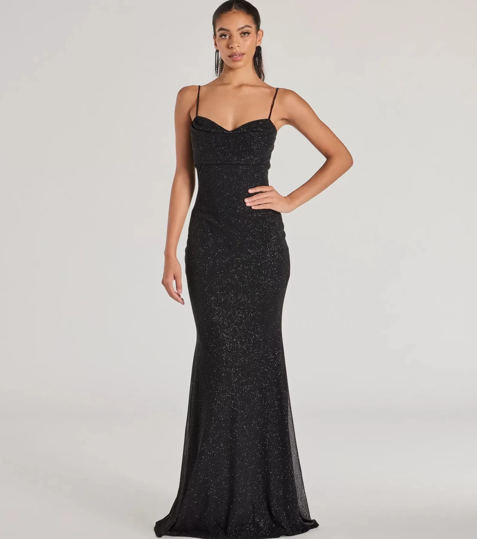 Windsor Wedding Outfits | Black Bridesmaid Dresses*Aileen Sleeveless Glitter Mesh Mermaid Dress