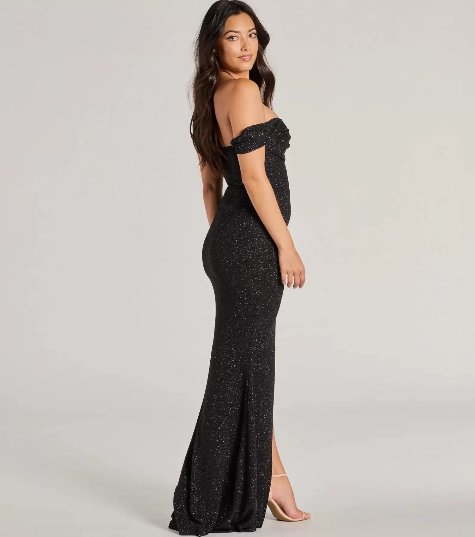 Windsor Maxi Holiday Dresses | Glitter Holiday Dresses*Airlie Formal Glitter Off-The-Shoulder Dress