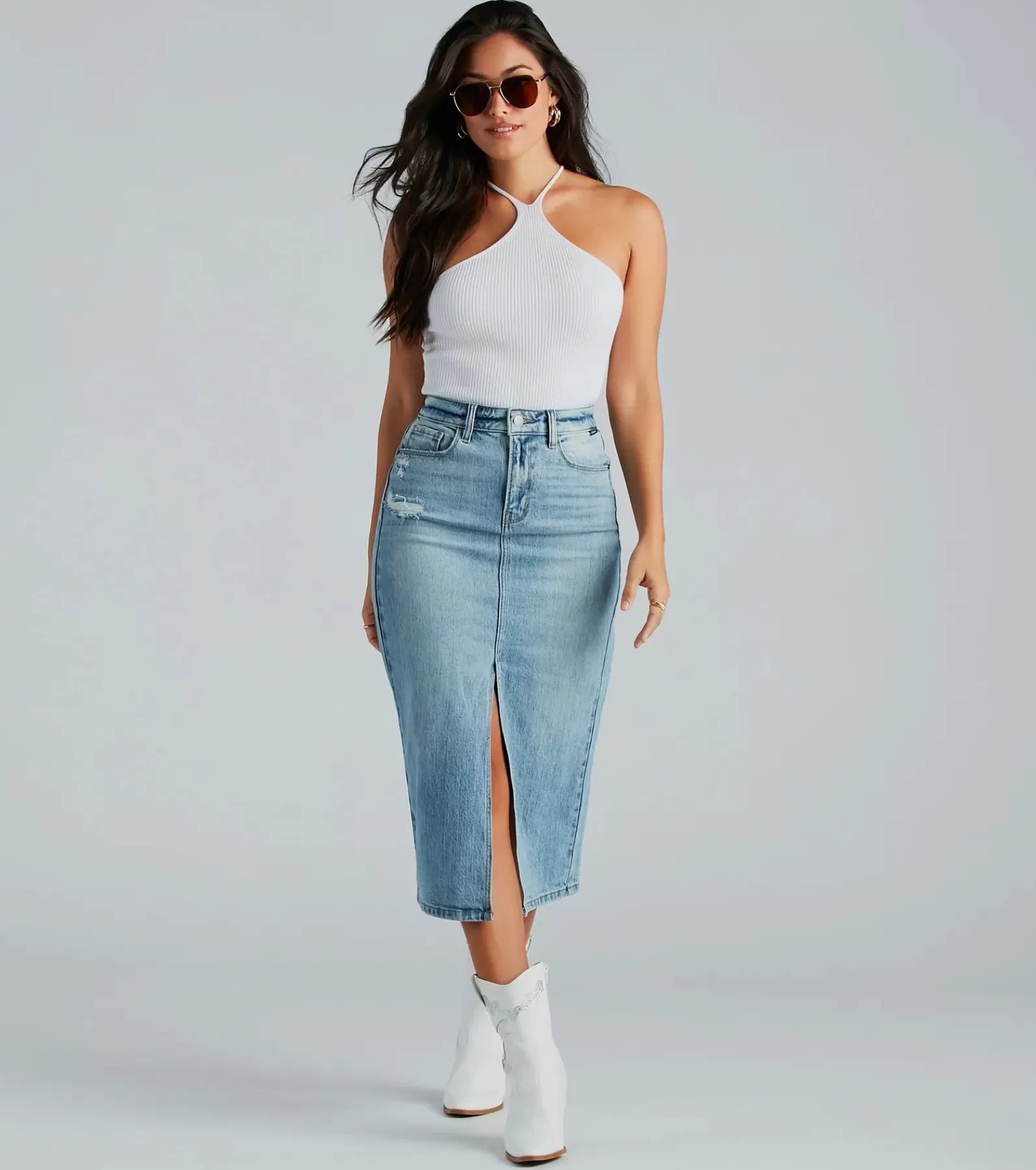 Windsor Denim Skirts | Midi Skirts*All That Denim Slit Midi Skirt