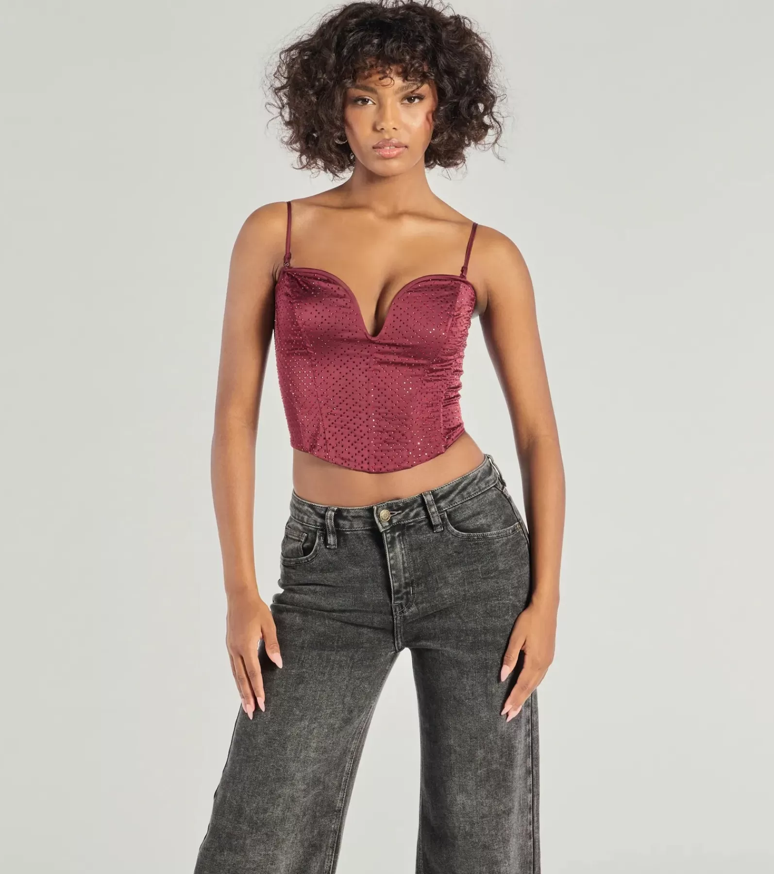 Windsor Going-Out Tops | Corset & Bustier Tops*All That Glam Rhinestone Satin Cropped Corset