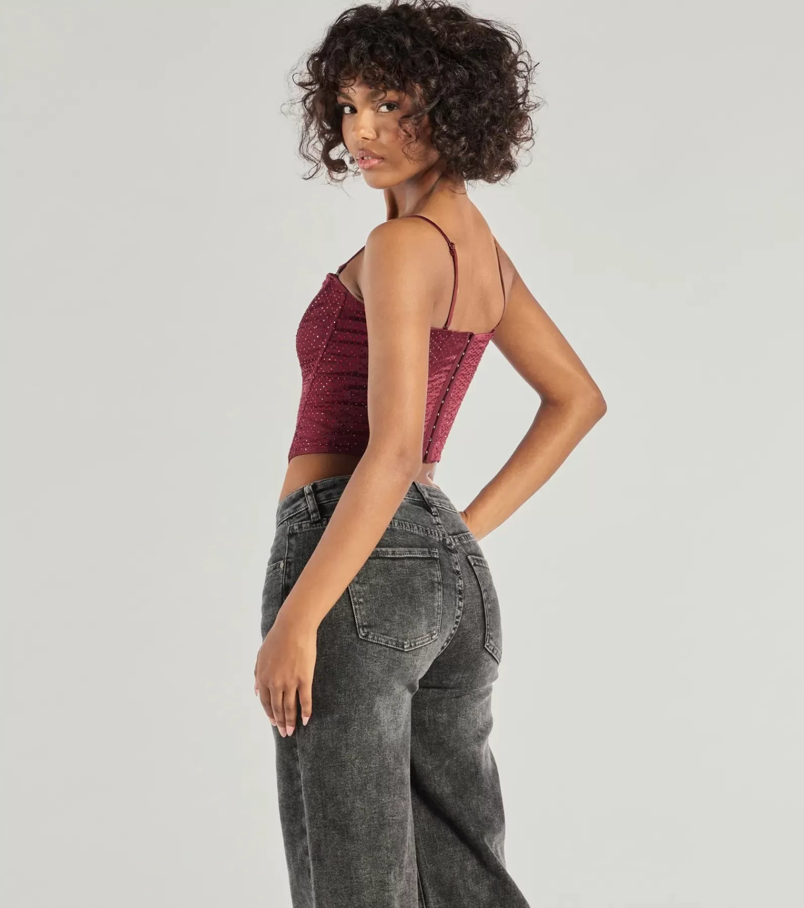 Windsor Going-Out Tops | Corset & Bustier Tops*All That Glam Rhinestone Satin Cropped Corset