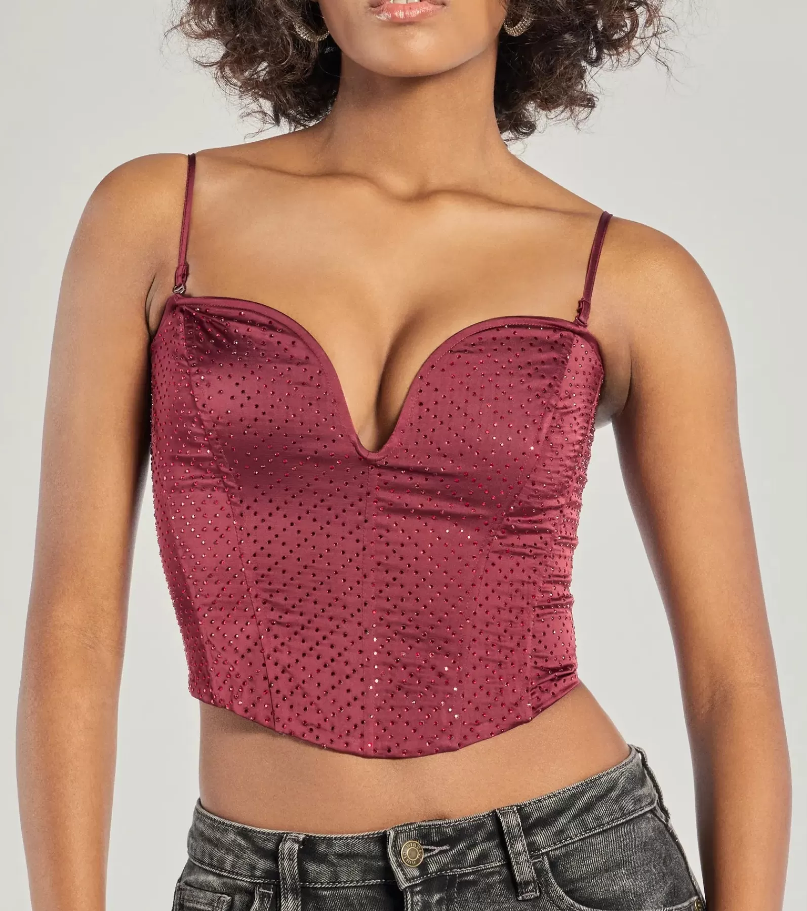 Windsor Going-Out Tops | Corset & Bustier Tops*All That Glam Rhinestone Satin Cropped Corset
