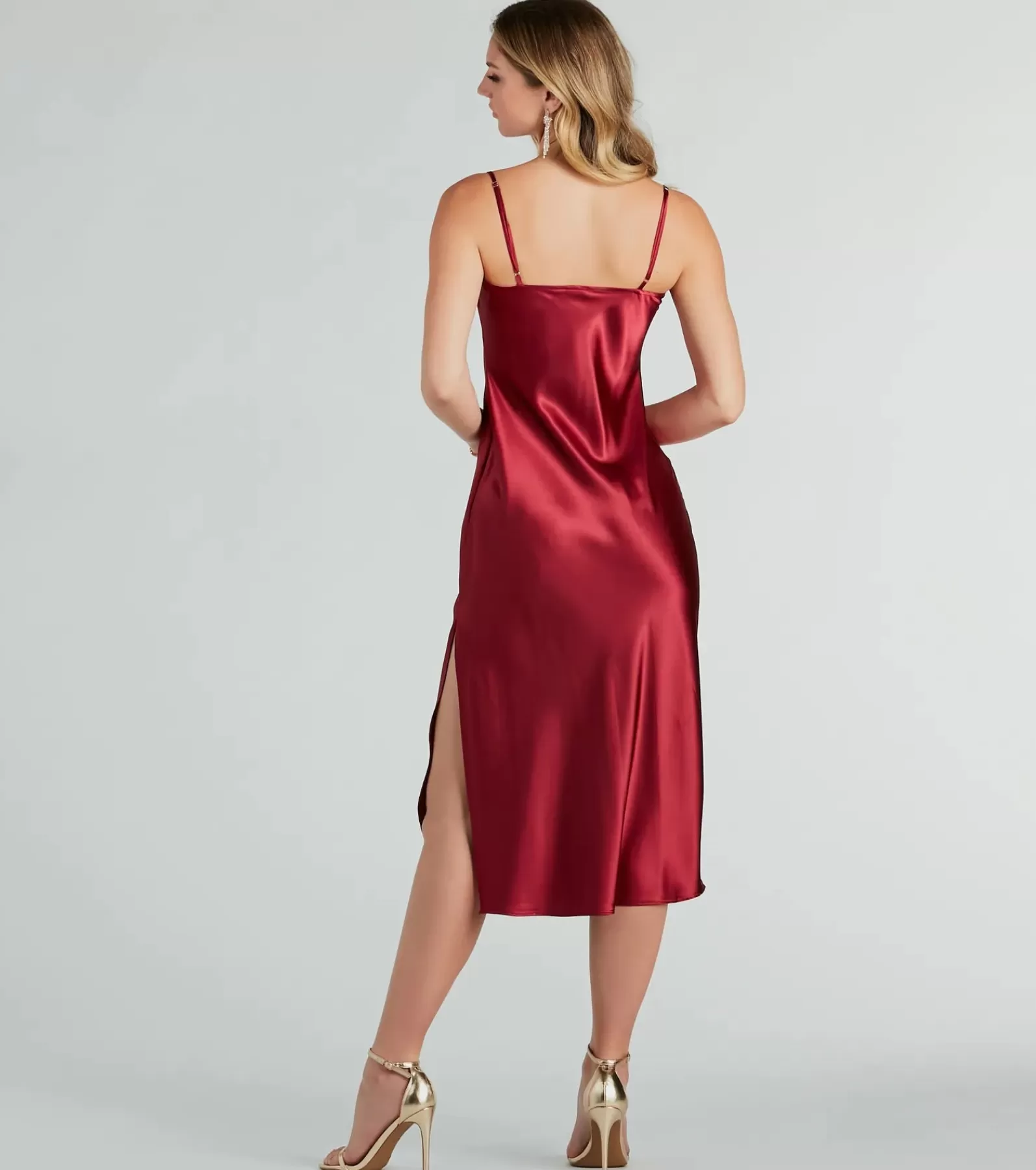 Windsor Red Holiday Dresses | Holiday Dresses*All The Elegance Satin Slip Midi Dress