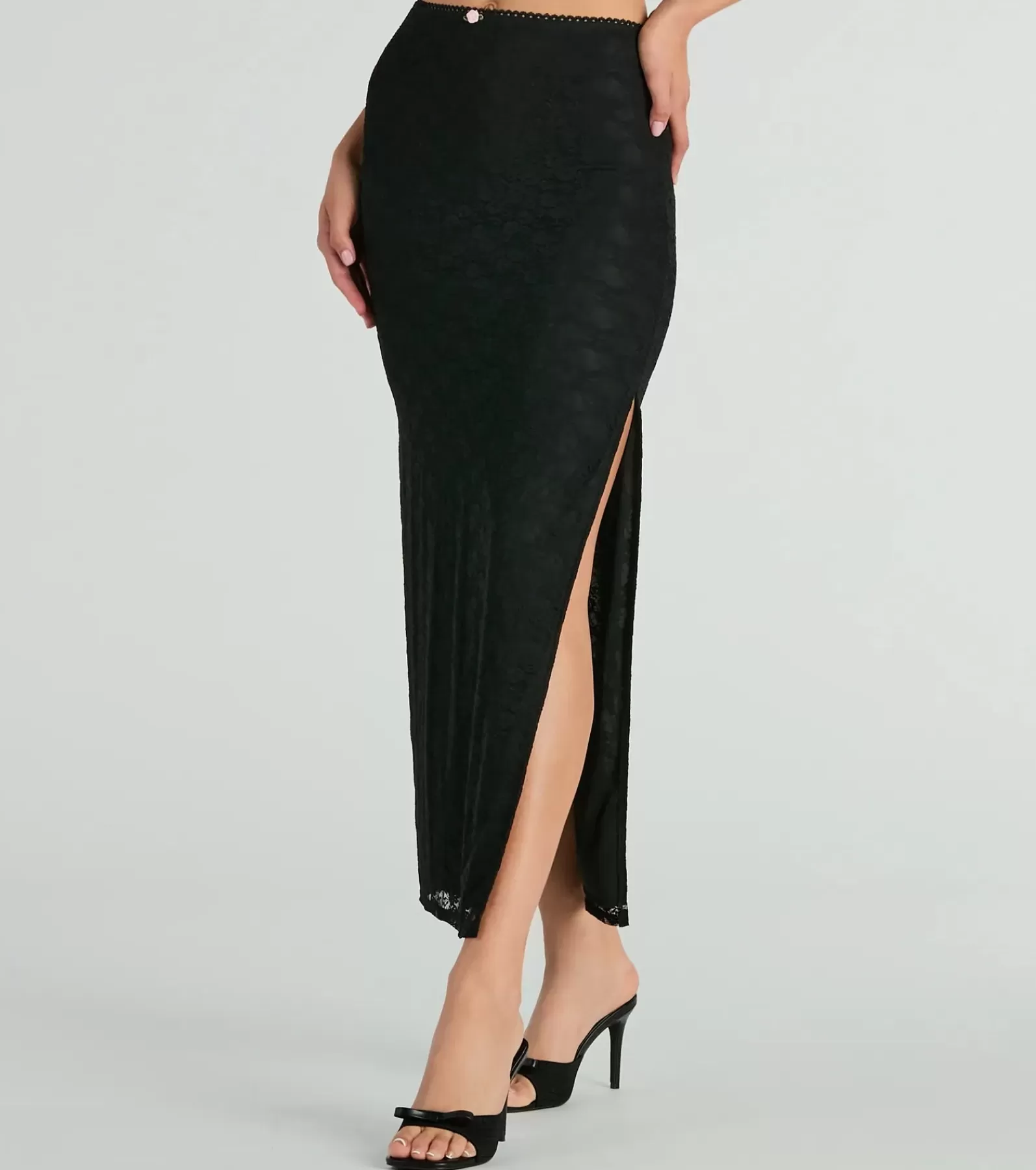 Windsor All Matching Sets | Black Skirts*Alluring Dream High-Rise Lace Rosette Maxi Skirt