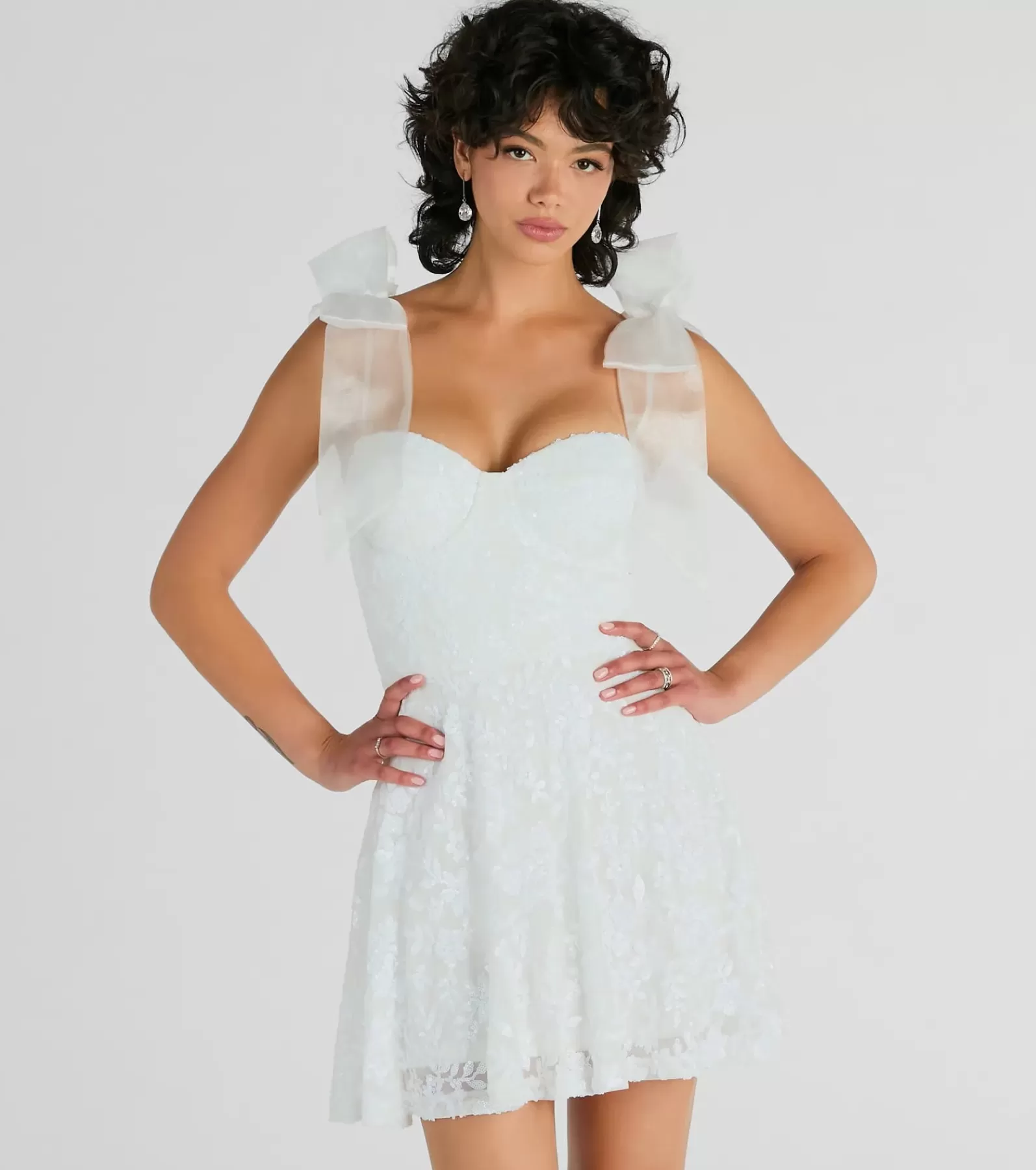 Windsor Bridal Reception Dresses | Rehearsal*Amanda Tulle Bow Strap Sequin A-Line Party Dress