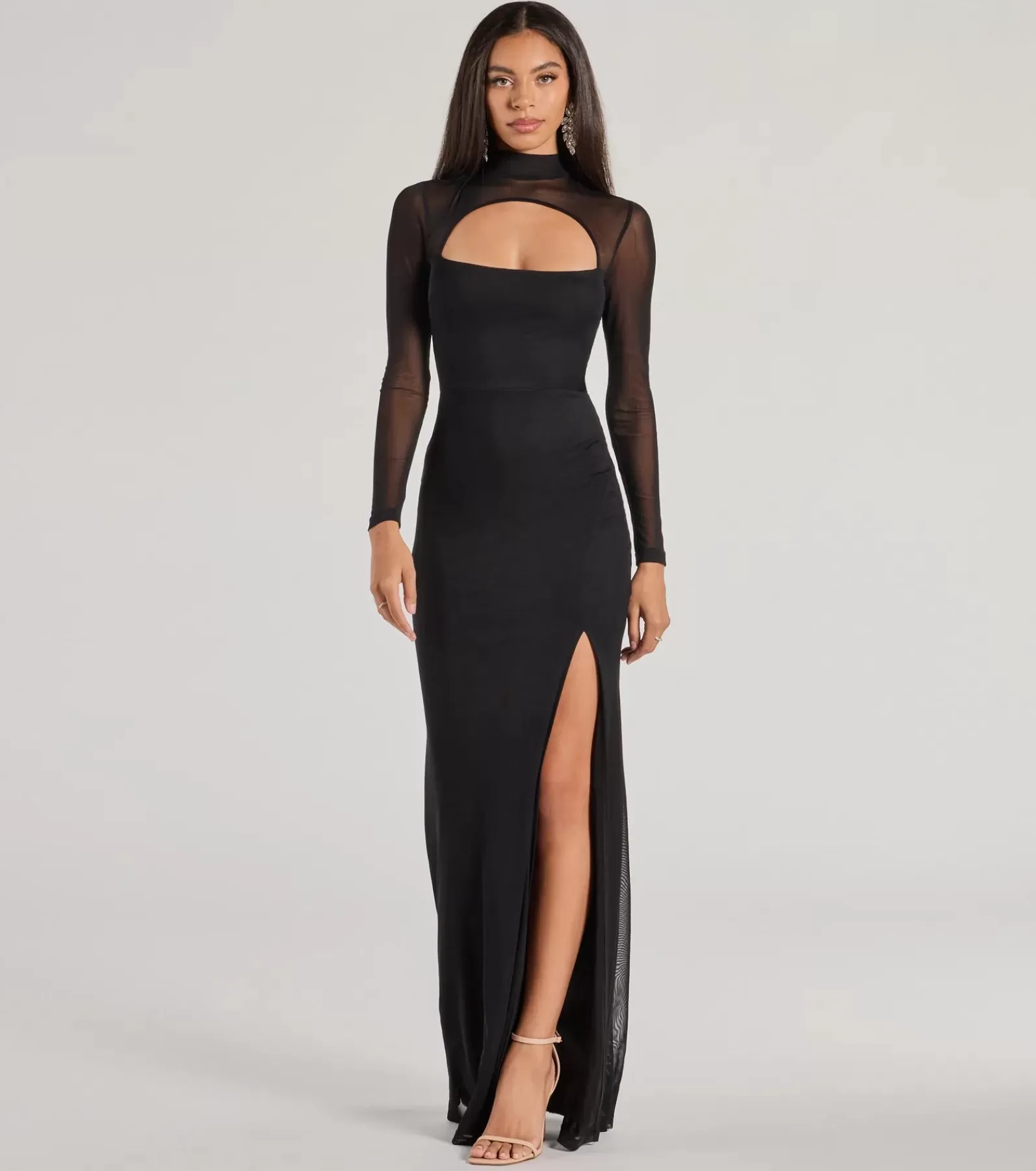 Windsor Wedding Outfits | Black Tie Wedding Guest Dresses*Amiri Sheer Mesh Mock Neck Cutout Mermaid Dress