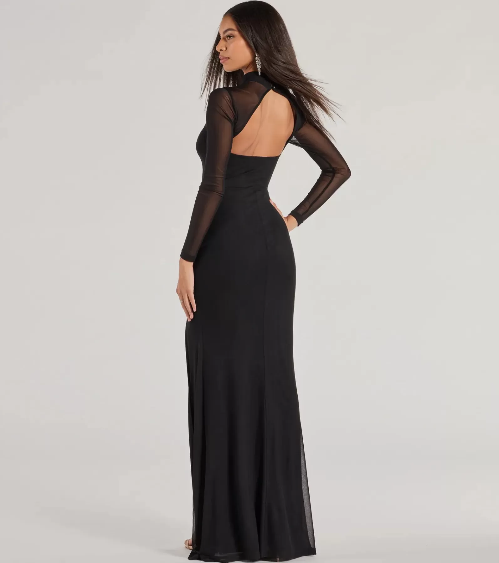 Windsor Wedding Outfits | Black Tie Wedding Guest Dresses*Amiri Sheer Mesh Mock Neck Cutout Mermaid Dress