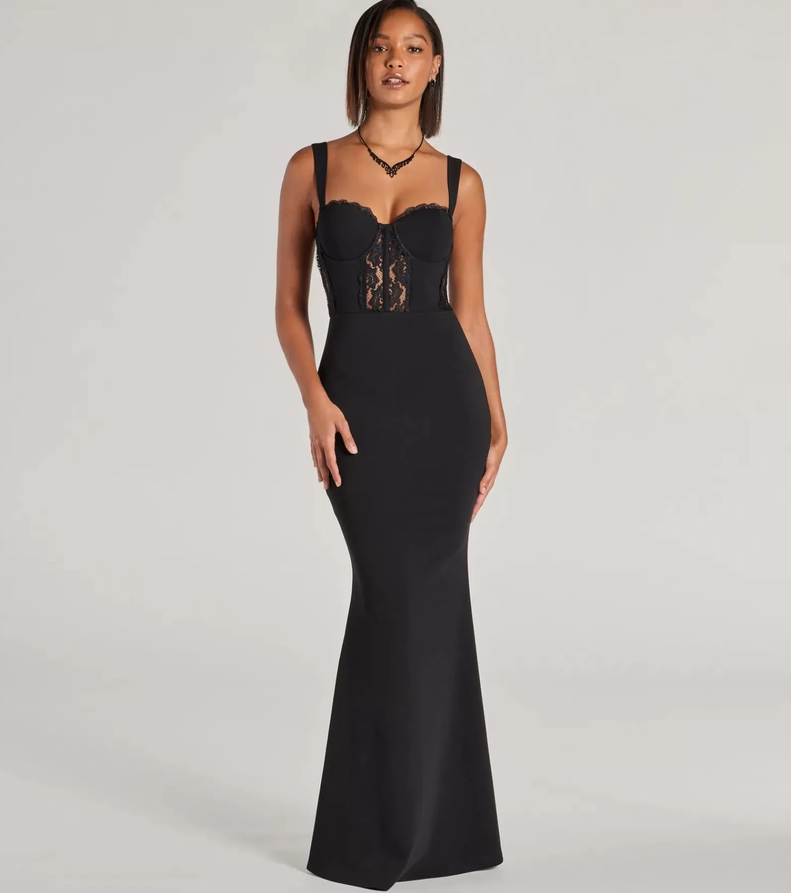 Windsor Black Bridesmaid Dresses | Black Tie Wedding Guest Dresses*Aspen Sweetheart Lace Crepe Mermaid Formal Dress