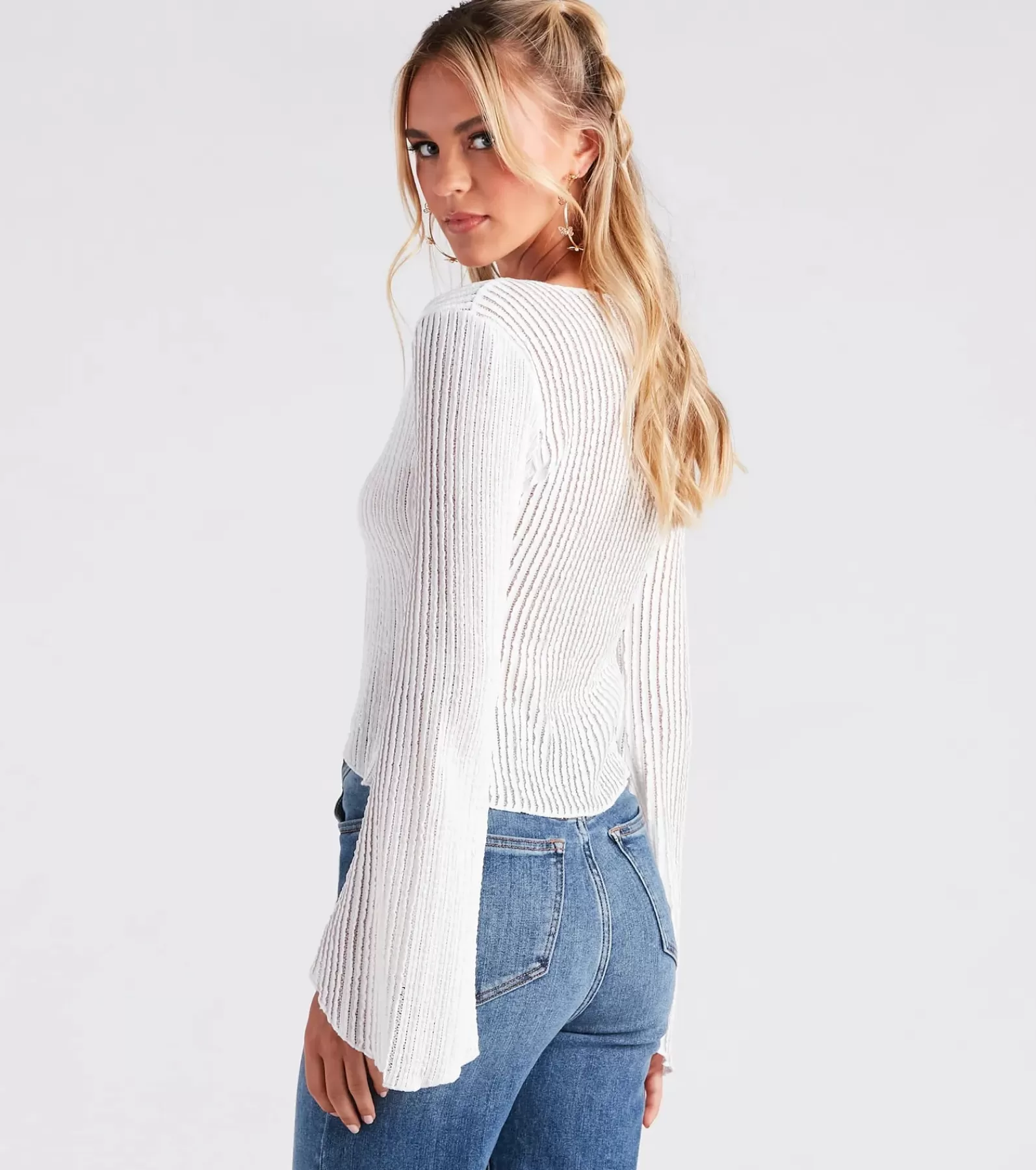 Windsor Tie Front Tops | Long Sleeve Tops*Beachy Vibes Bell Sleeve Tie-Front Top