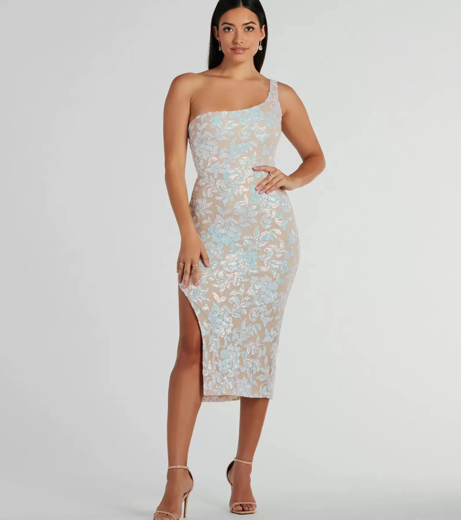 Windsor Bridal Reception Dresses | Bridal Shower*Beckie Formal Sequin Lace-Up Midi Dress