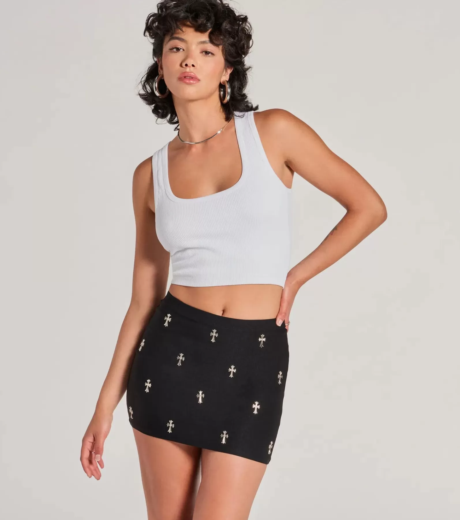 Windsor Black Skirts | Mini Skirts*Blessed With Style High-Rise Cross Stud Mini Skirt