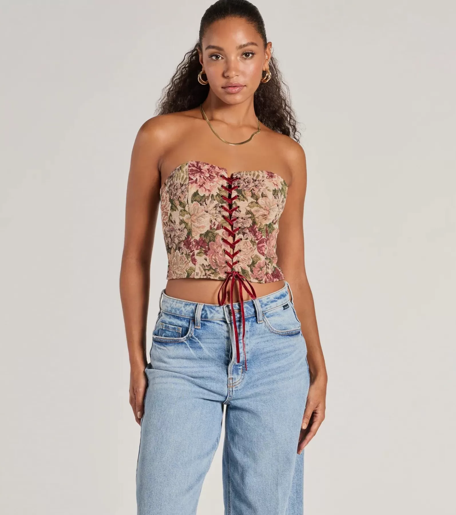 Windsor Going-Out Tops | Corset & Bustier Tops*Blooming Beauty Tapestry Lace-Up Cropped Corset Top