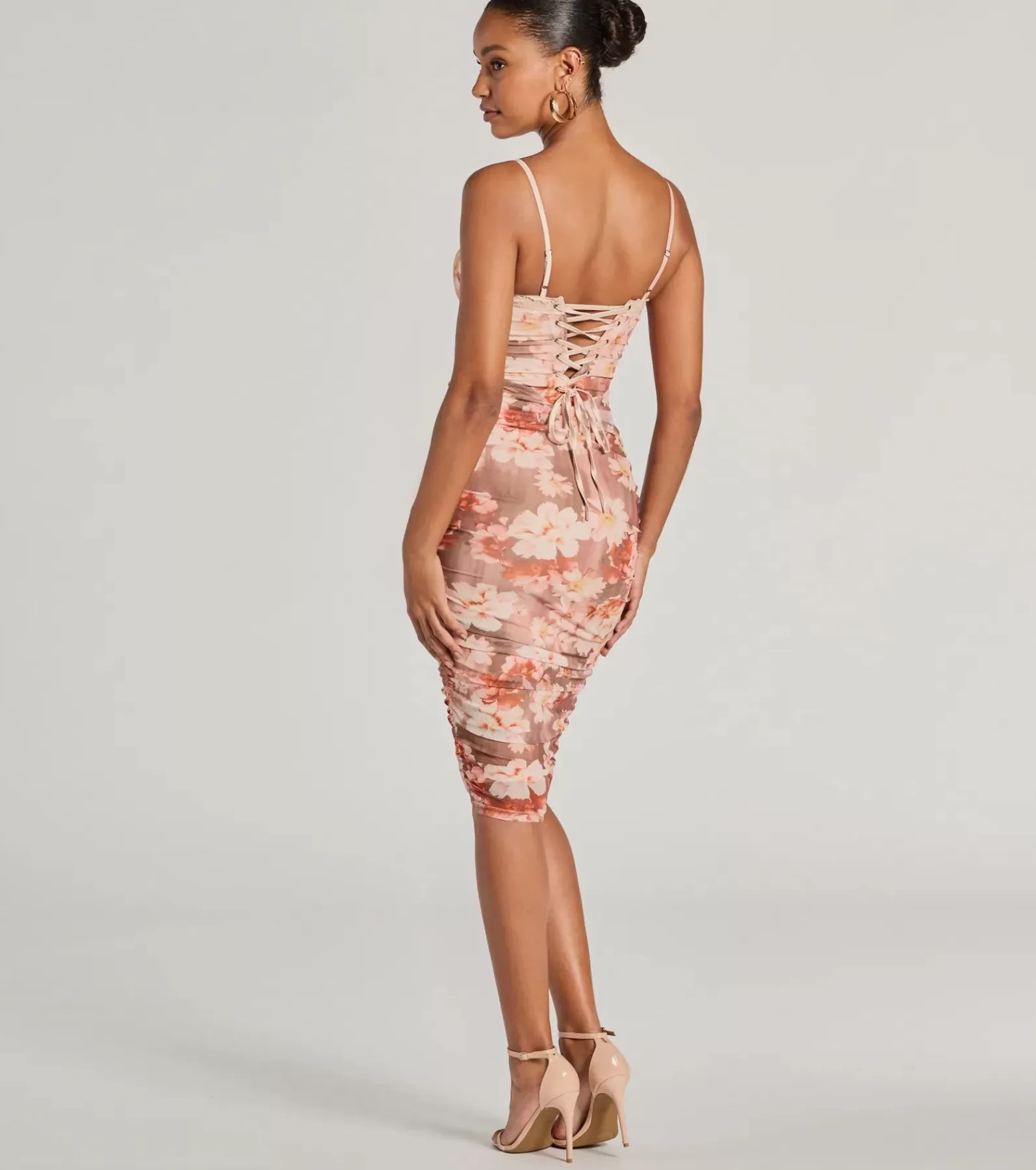 Windsor Rehearsal | Bridal Shower*Blooming Romance Floral Mesh Bodycon Midi Dress