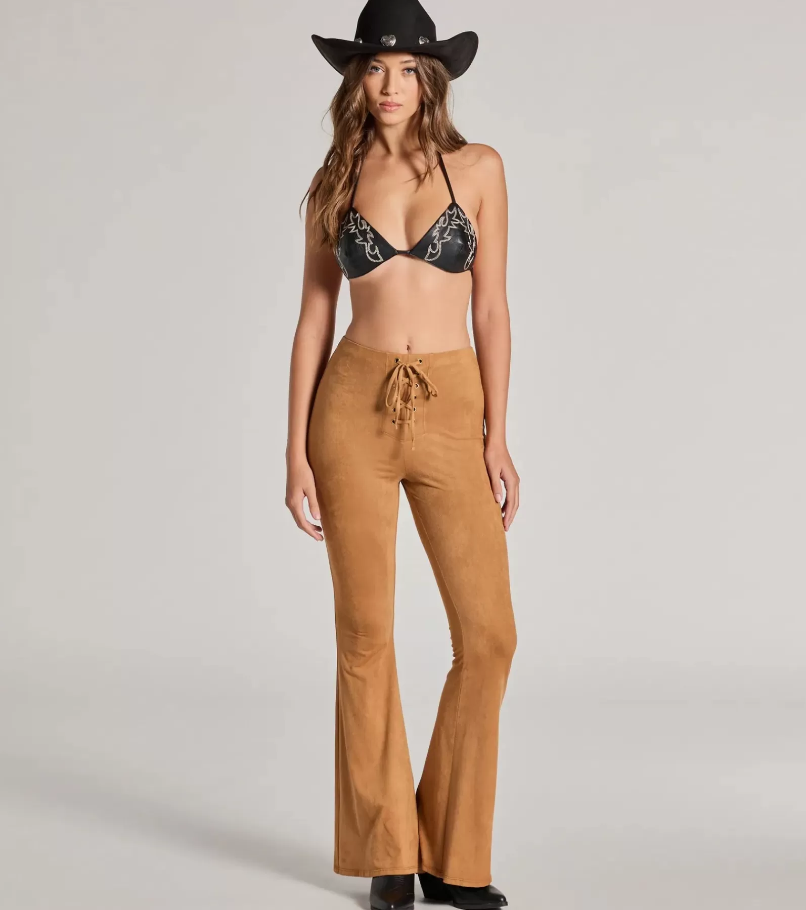 Windsor Faux Leather & Suede Bottoms | Flare Pants*Bohemian Babe Lace-Up Faux Suede Flare Pants