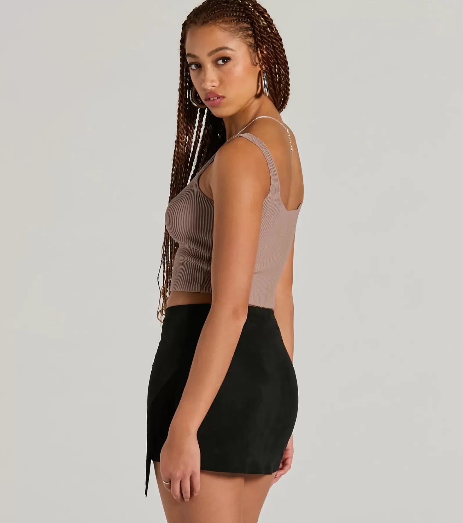 Windsor Black Skirts | Faux Leather & Suede Bottoms*Boho Flair High Rise Fringe Faux Suede Mini Skirt