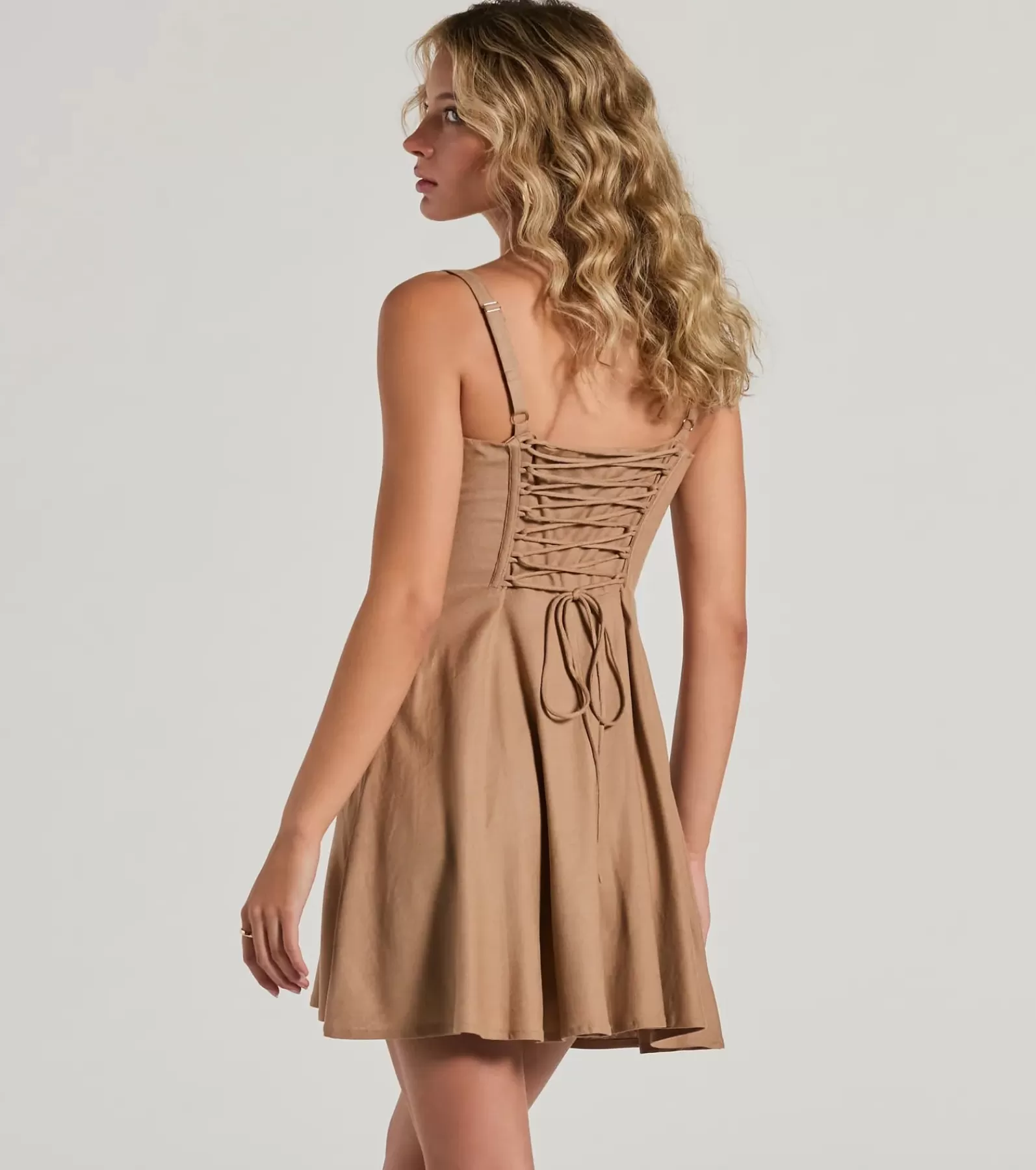 Windsor Skater Dresses | Corset Dresses*Bold New Look Corset Lace-Up Linen Skater Dress