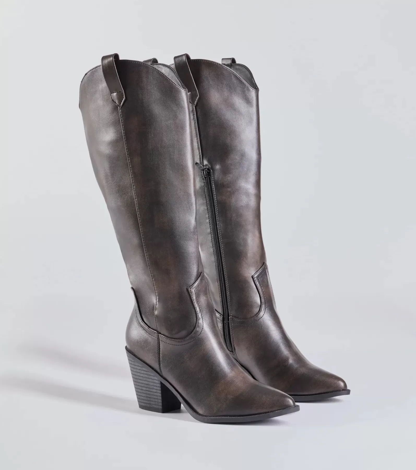 Windsor Knee High Boots | Boots & Booties*Boldly Chic Distressed Faux Leather Western Boots