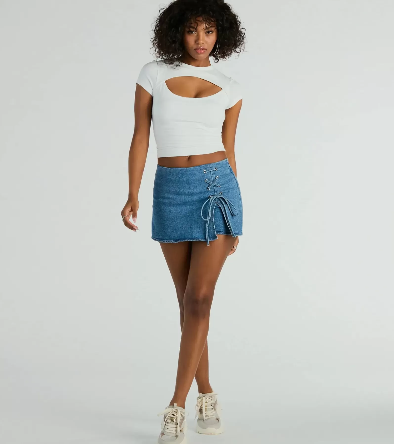 Windsor Jean Shorts | Shorts*Born To Be Coveted Mid-Rise Lace-Up Denim Skort