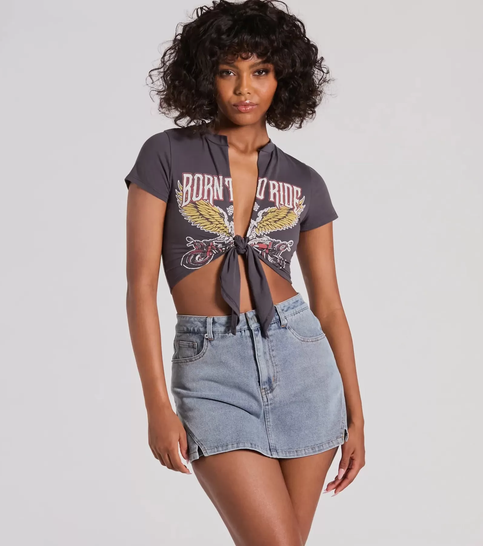 Windsor Tie Front Tops | Graphic Tees*Born To Ride Short Sleeve Tie Front Graphic Tee