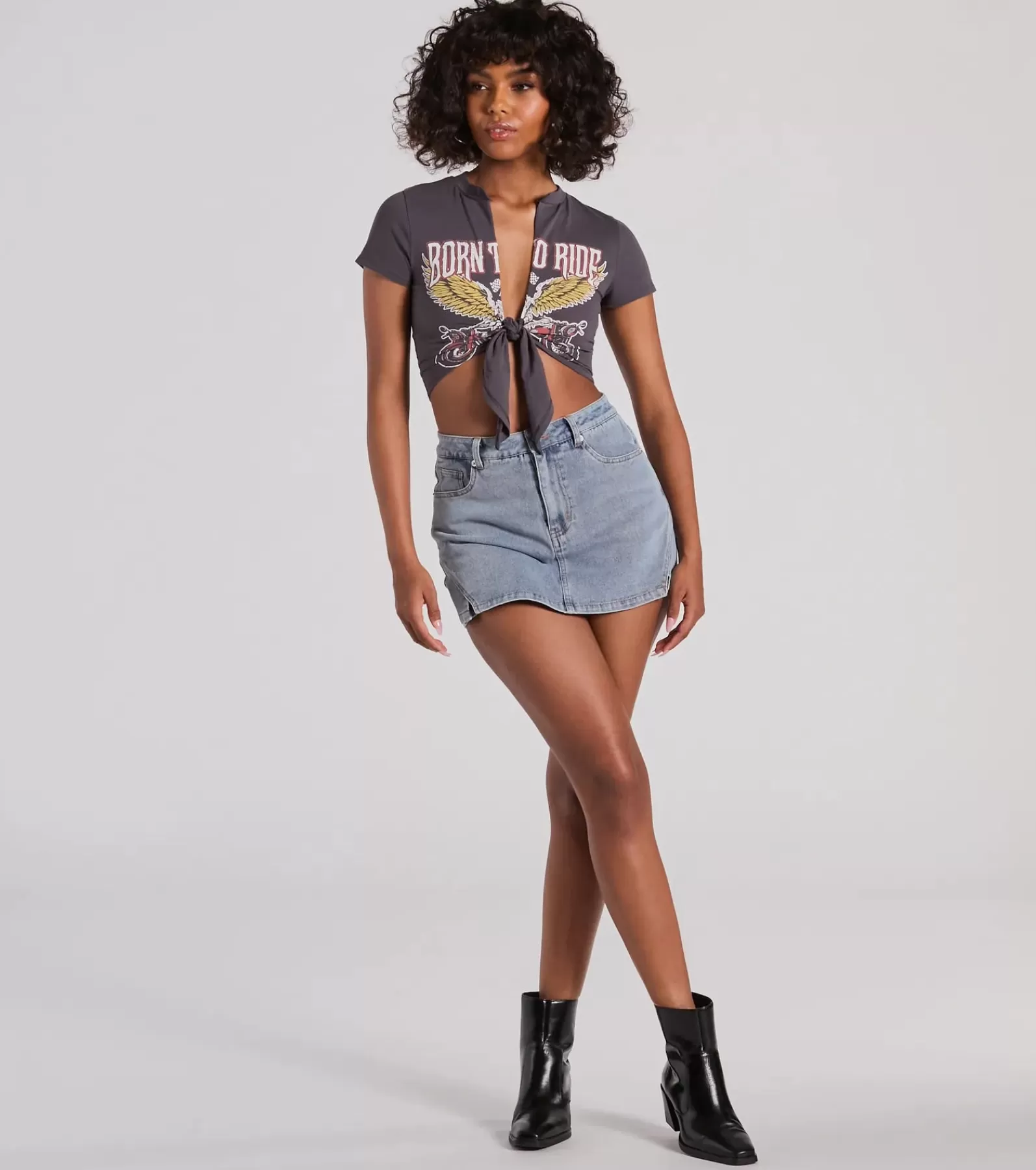 Windsor Tie Front Tops | Graphic Tees*Born To Ride Short Sleeve Tie Front Graphic Tee
