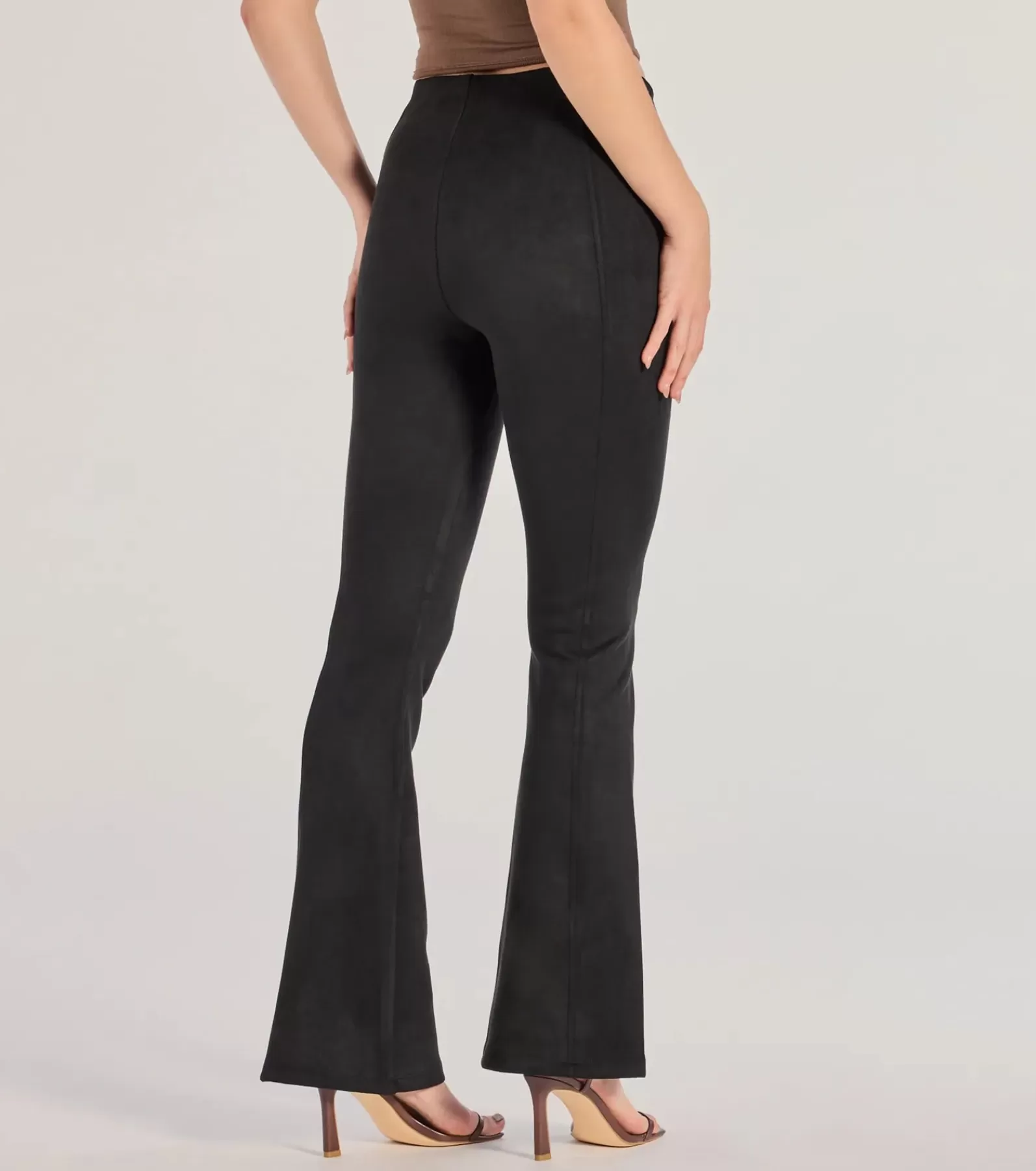 Windsor Black Pants | Faux Leather & Suede Bottoms*Bring The Drama Flared High-Waist Pants