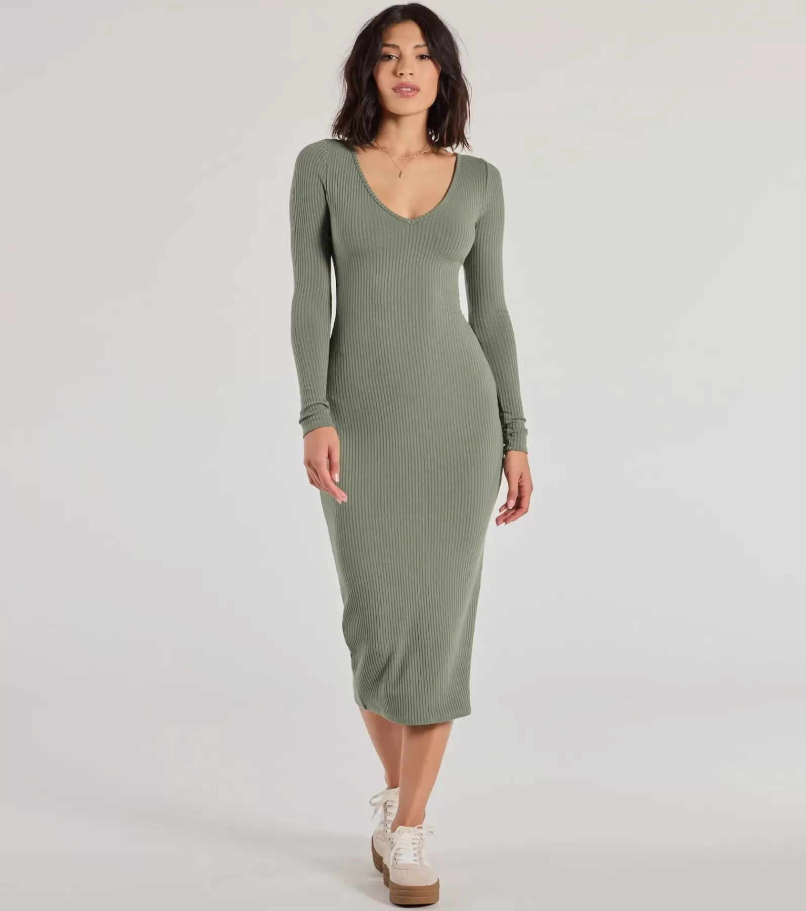 Windsor Midi Dresses | Casual Dresses*Casual Chic Style Long Sleeve Ribbed Knit Midi Dress