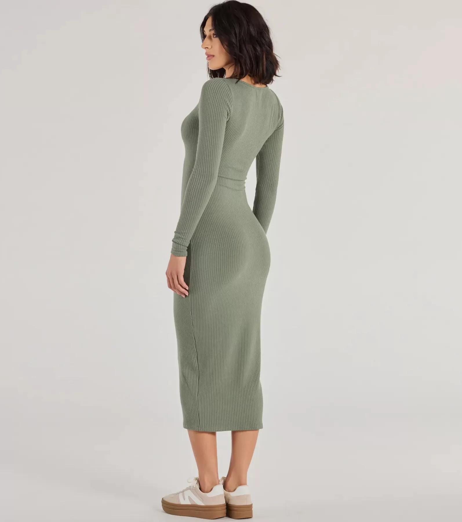 Windsor Midi Dresses | Casual Dresses*Casual Chic Style Long Sleeve Ribbed Knit Midi Dress