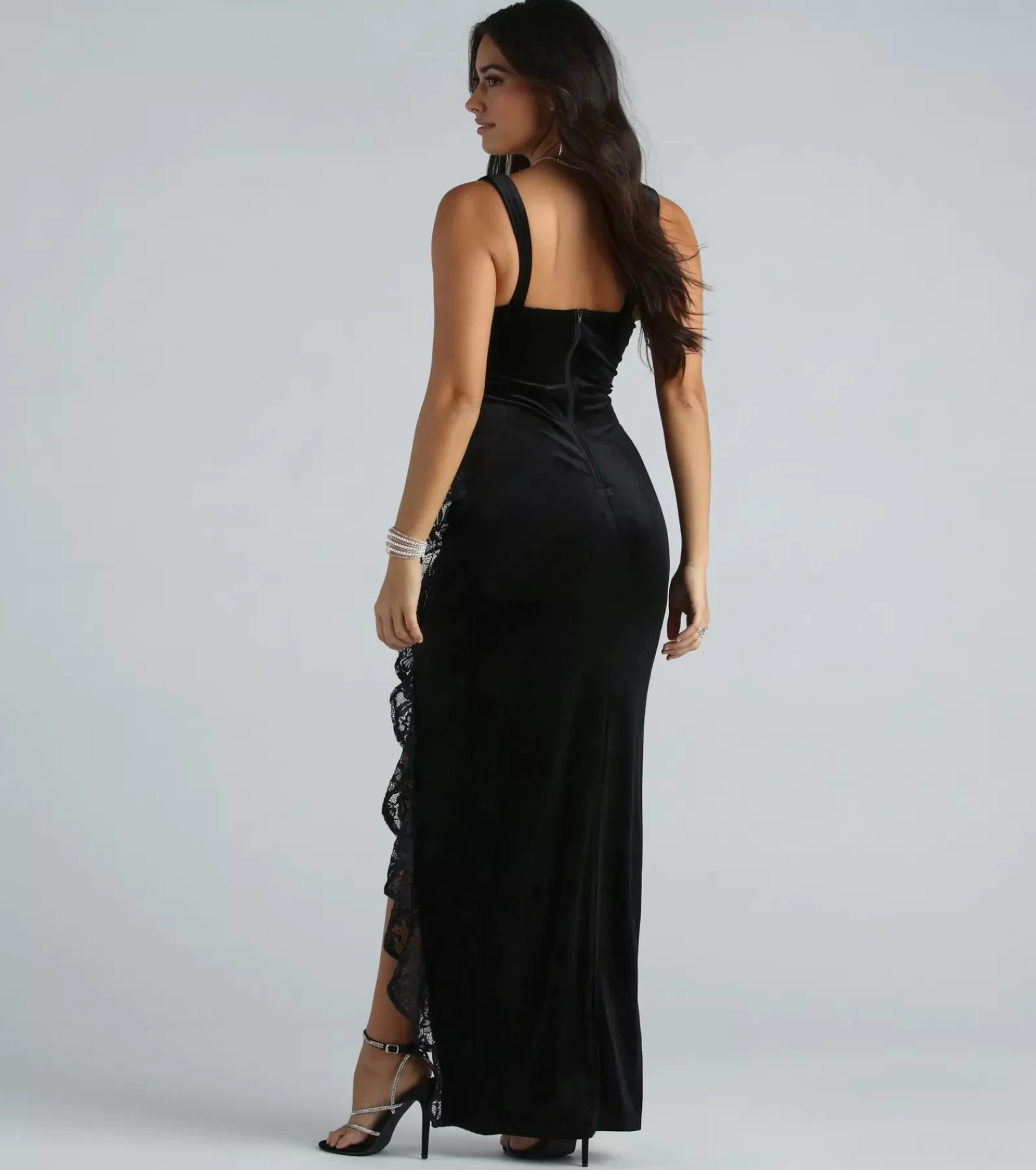 Windsor Black Bridesmaid Dresses | Velvet Holiday Dresses*Cece Formal Velvet Lace Sweetheart Long Dress