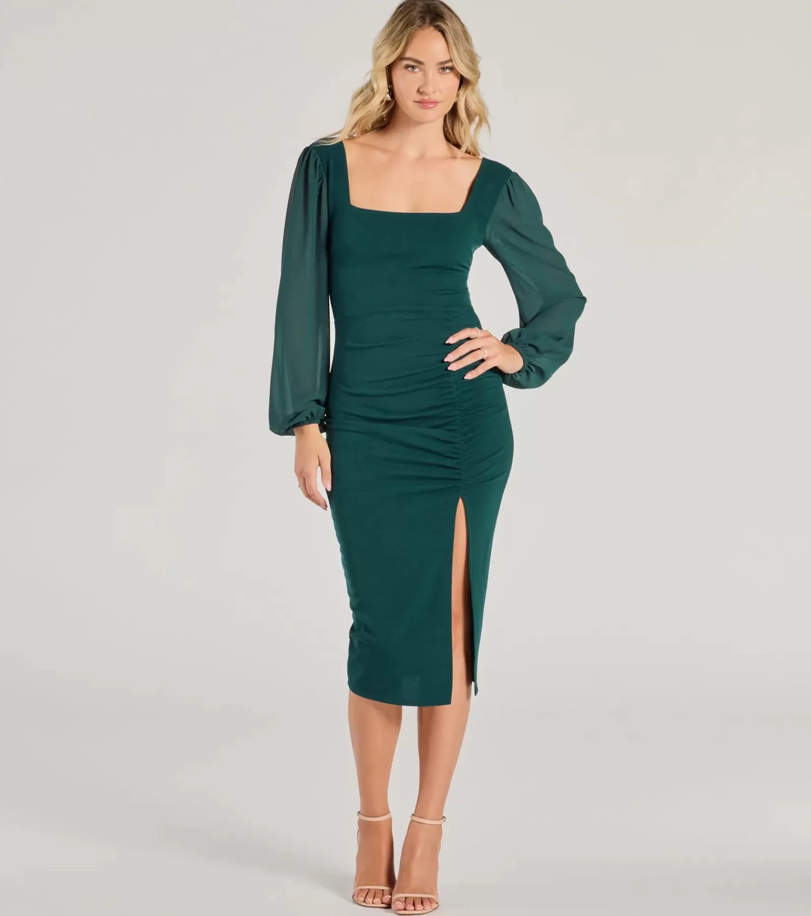 Windsor Midi Dresses*Celeste Tie-Back Slit Crepe Midi Formal Dress