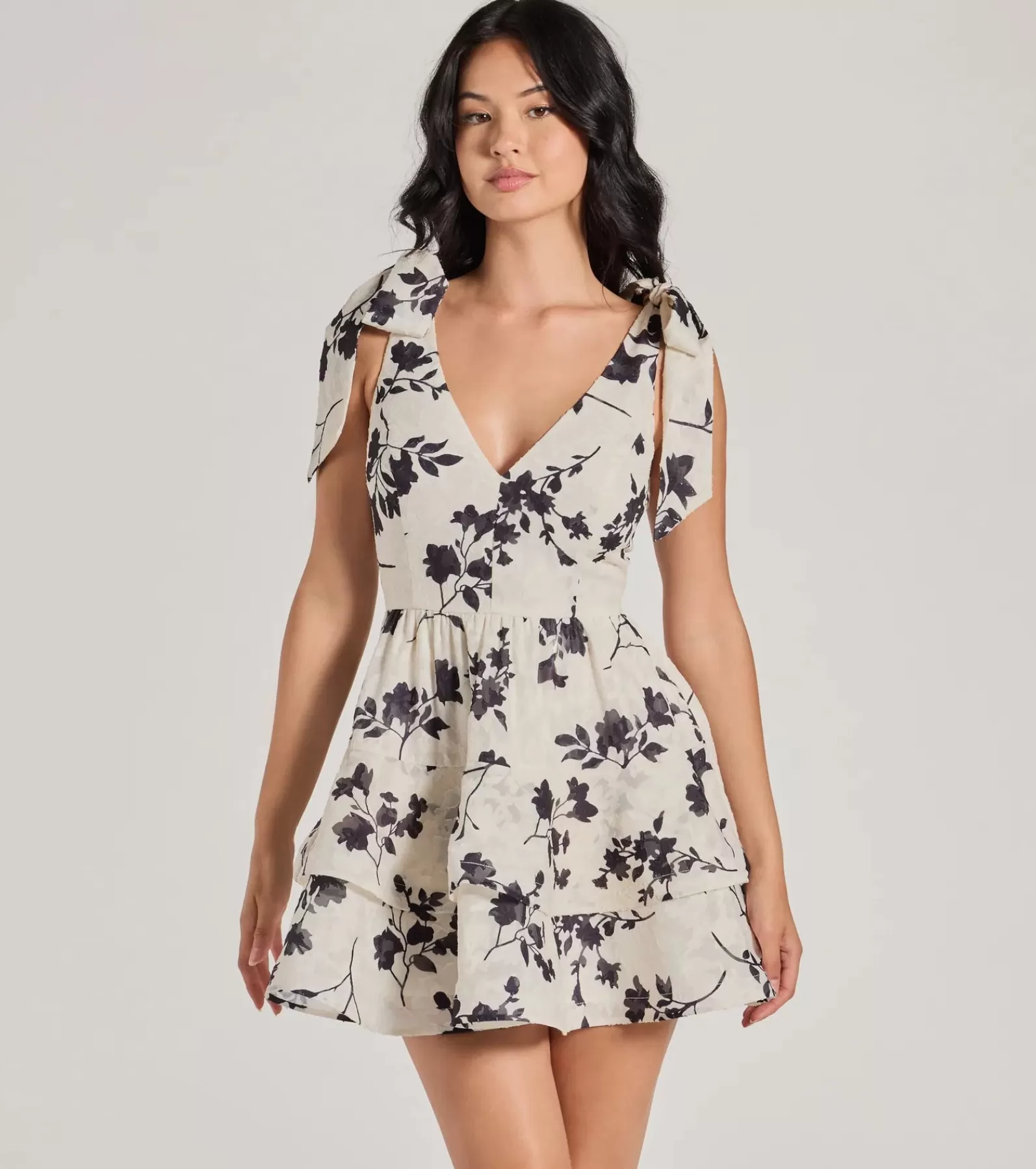 Windsor Skater Dresses | Cocktail Dresses*Chantel Bow Tie V-Neck Floral Ruffle Skater Dress