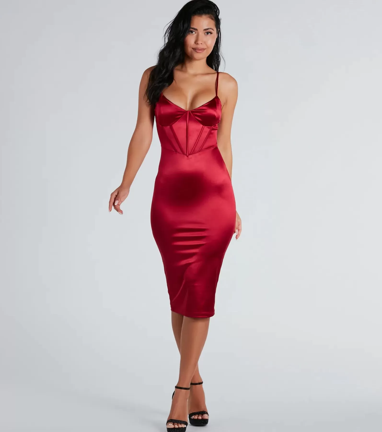 Windsor Bridal Shower | Midi Dresses*Chantel Formal Satin Corset Lace-Up Midi Dress