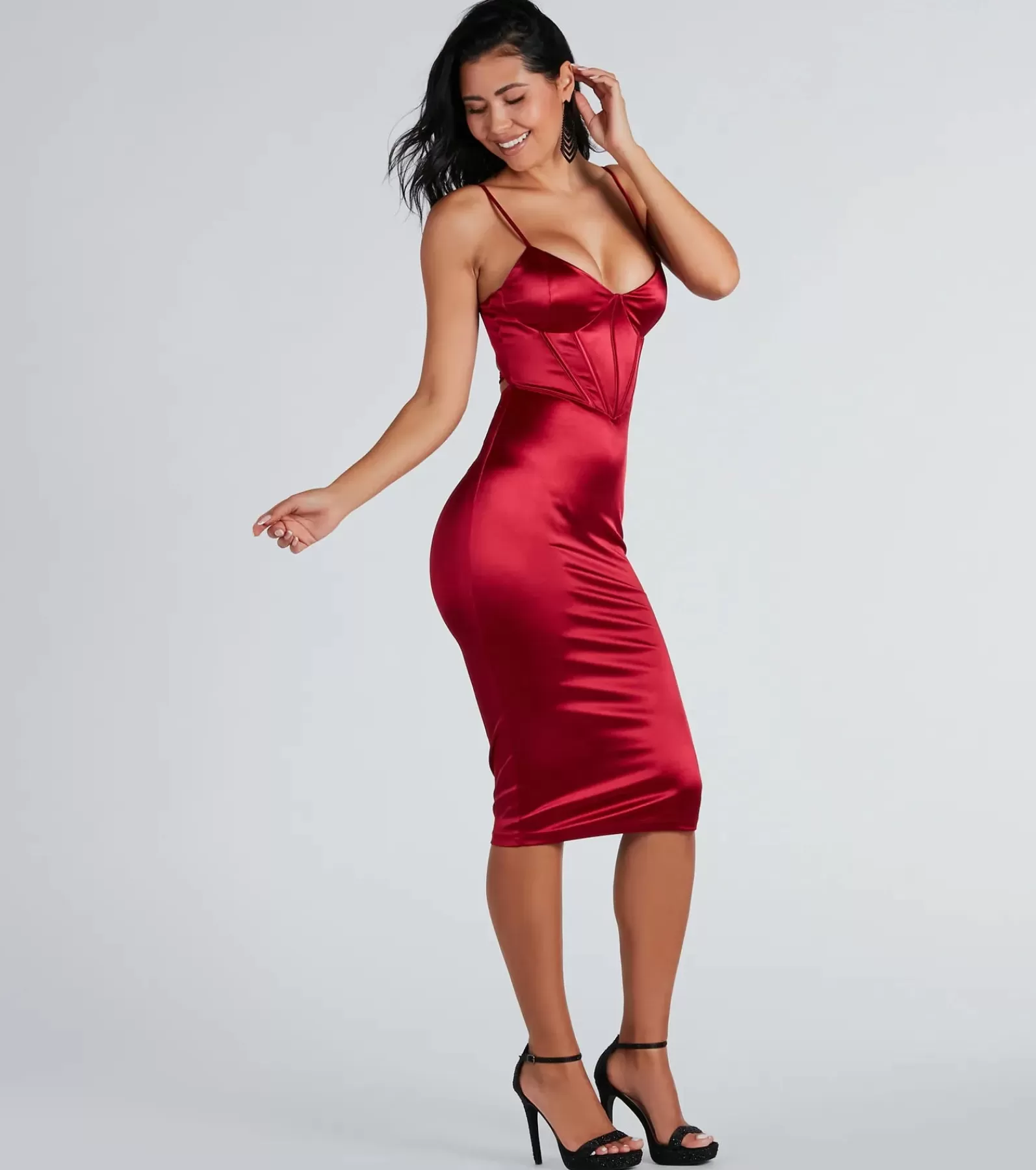 Windsor Bridal Shower | Midi Dresses*Chantel Formal Satin Corset Lace-Up Midi Dress