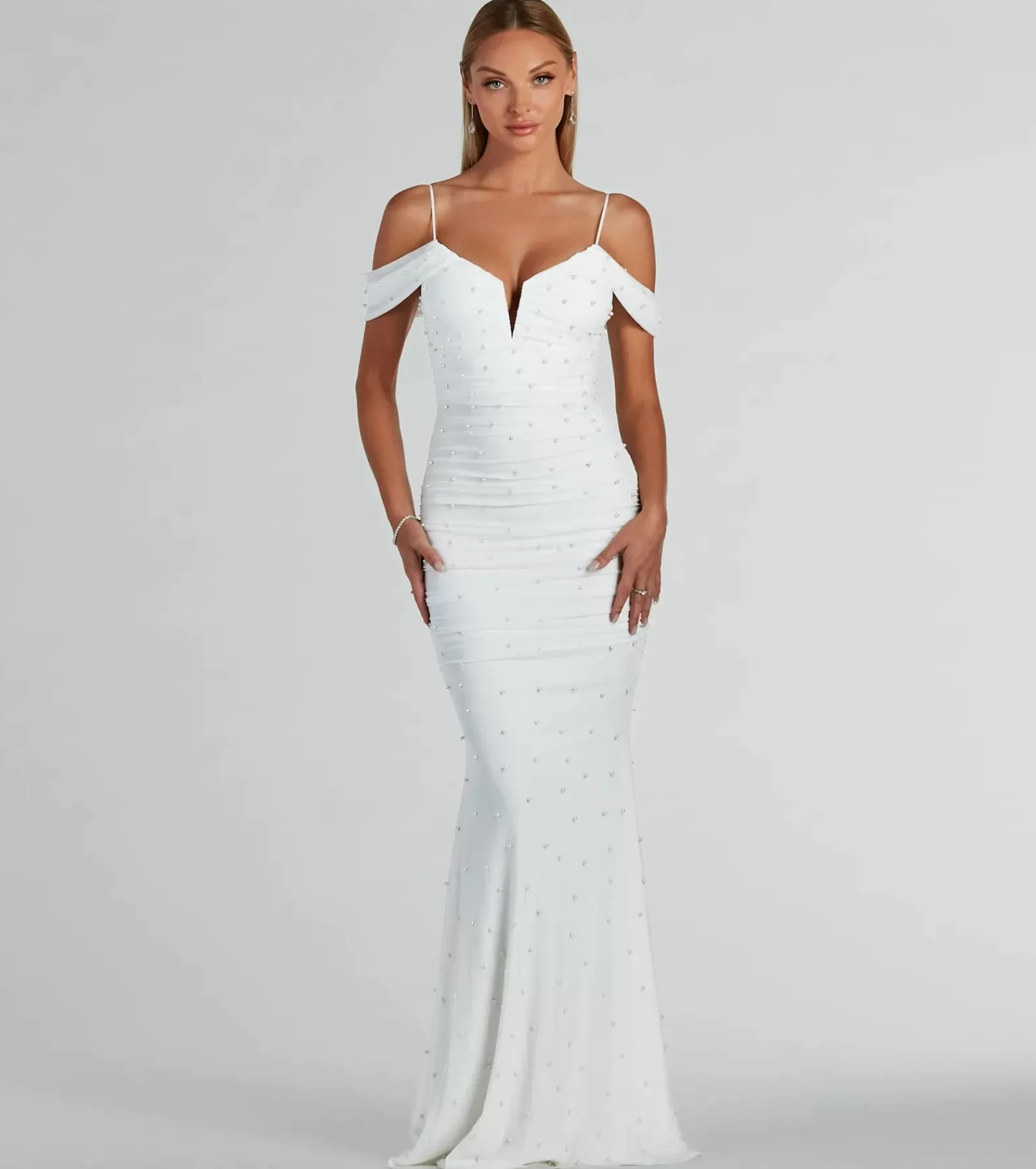 Windsor Wedding Outfits | Bridal Reception Dresses*Charlene Formal Faux Pearl Mesh Mermaid Dress