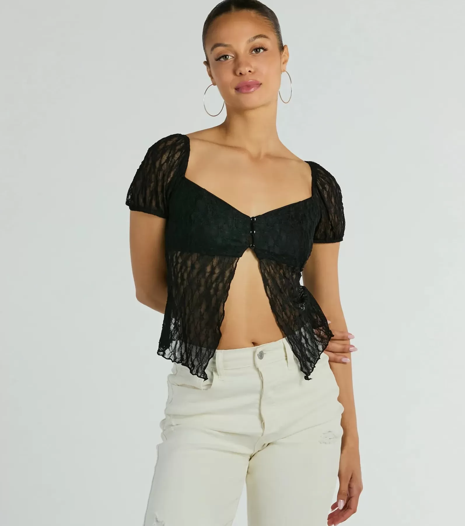 Windsor Going-Out Tops | Short Sleeve Tops*Charm Me Puff Sleeve Lace Crop Top