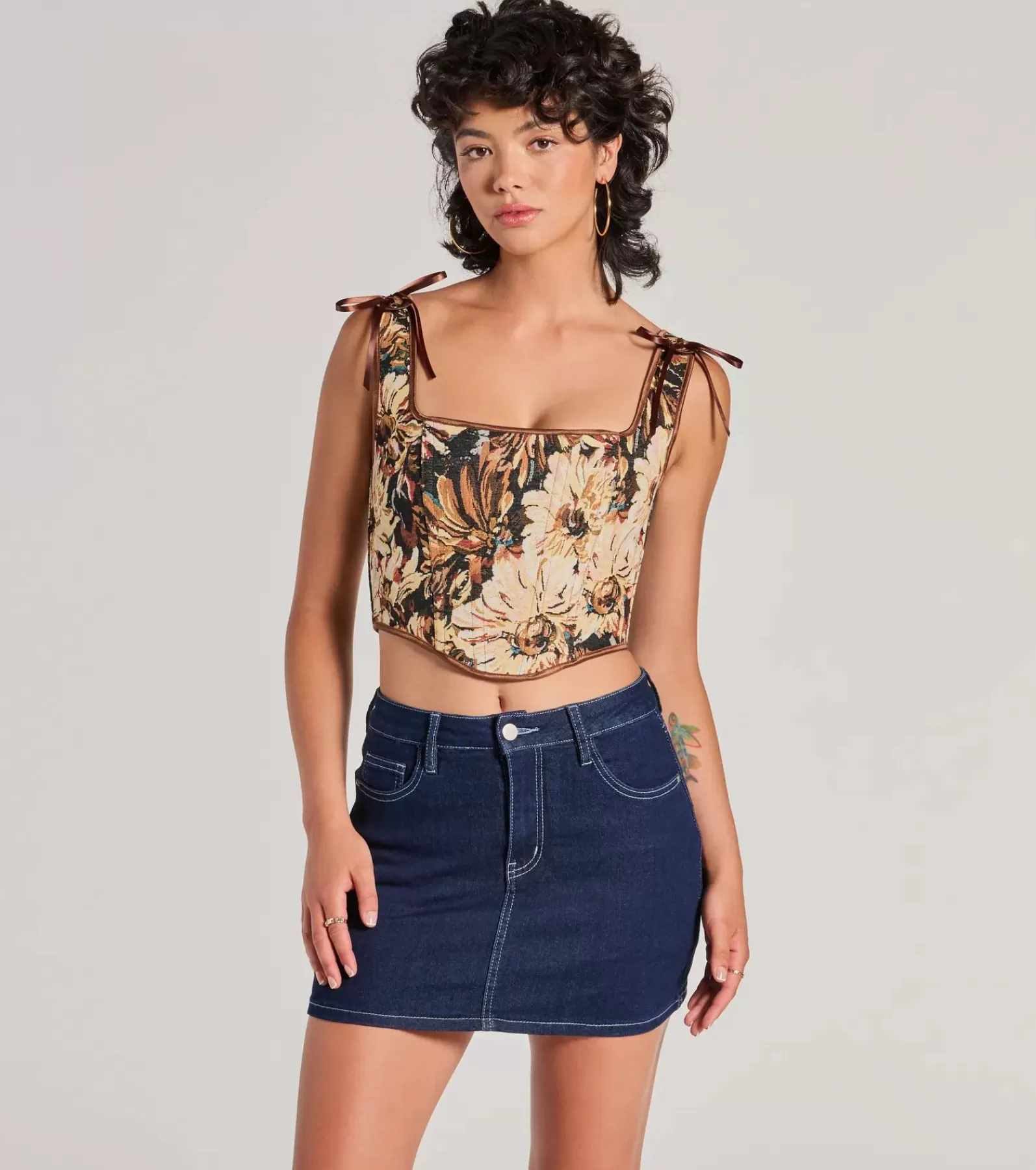Windsor Corset & Bustier Tops*Charming Essence Satin Bow Floral Corset Top