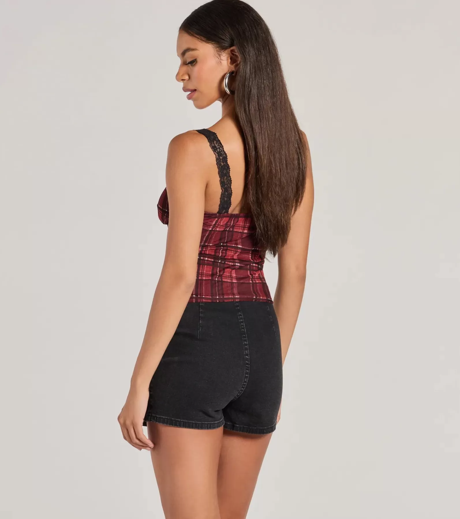 Windsor Going-Out Tops | Crop Tops*Check Me Out Lace Trim Plaid Crop Top