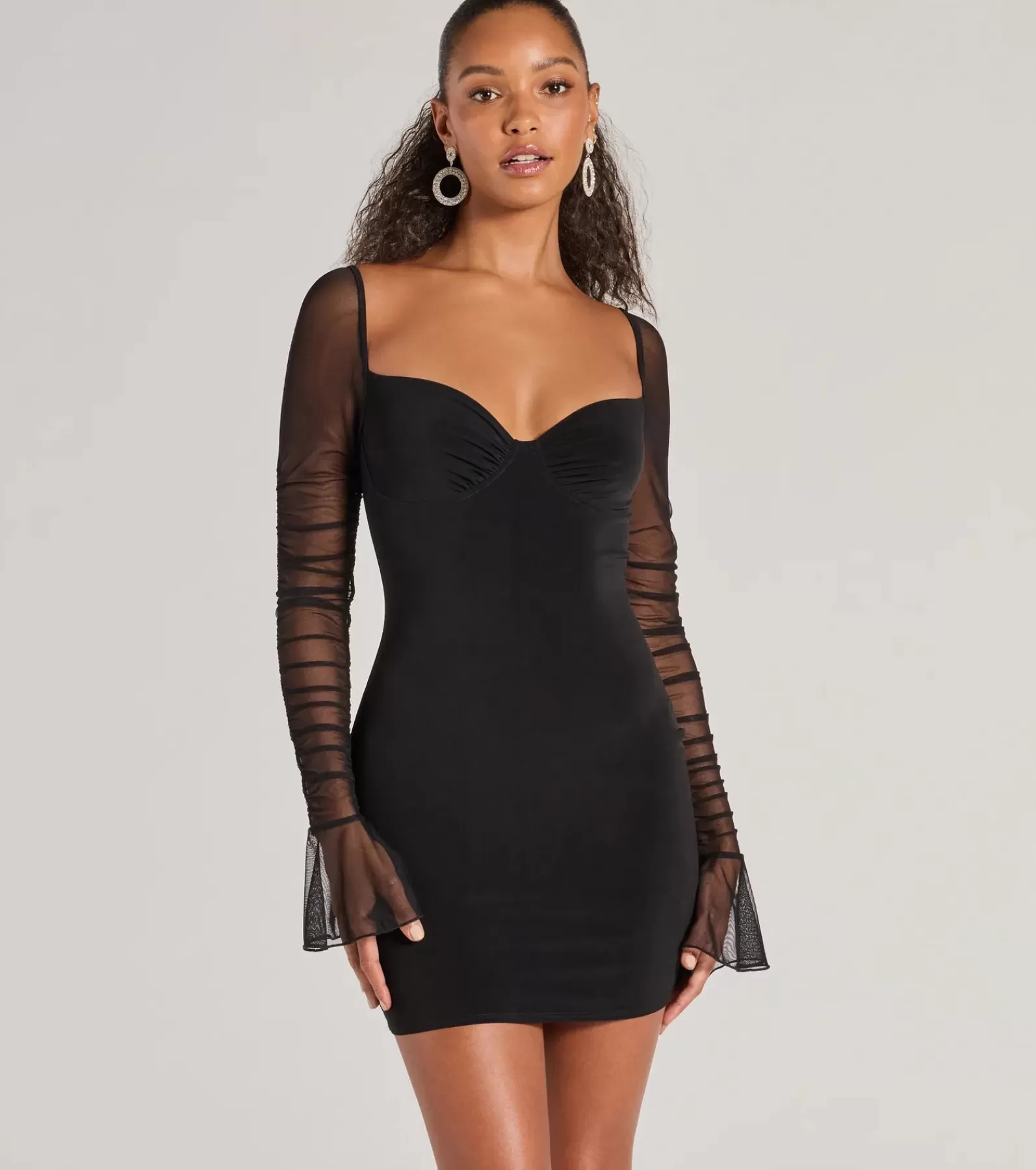 Windsor Bodycon Dresses | Club Dresses*Chic Affair Ruched Bell Sleeve Bodycon Mini Dress