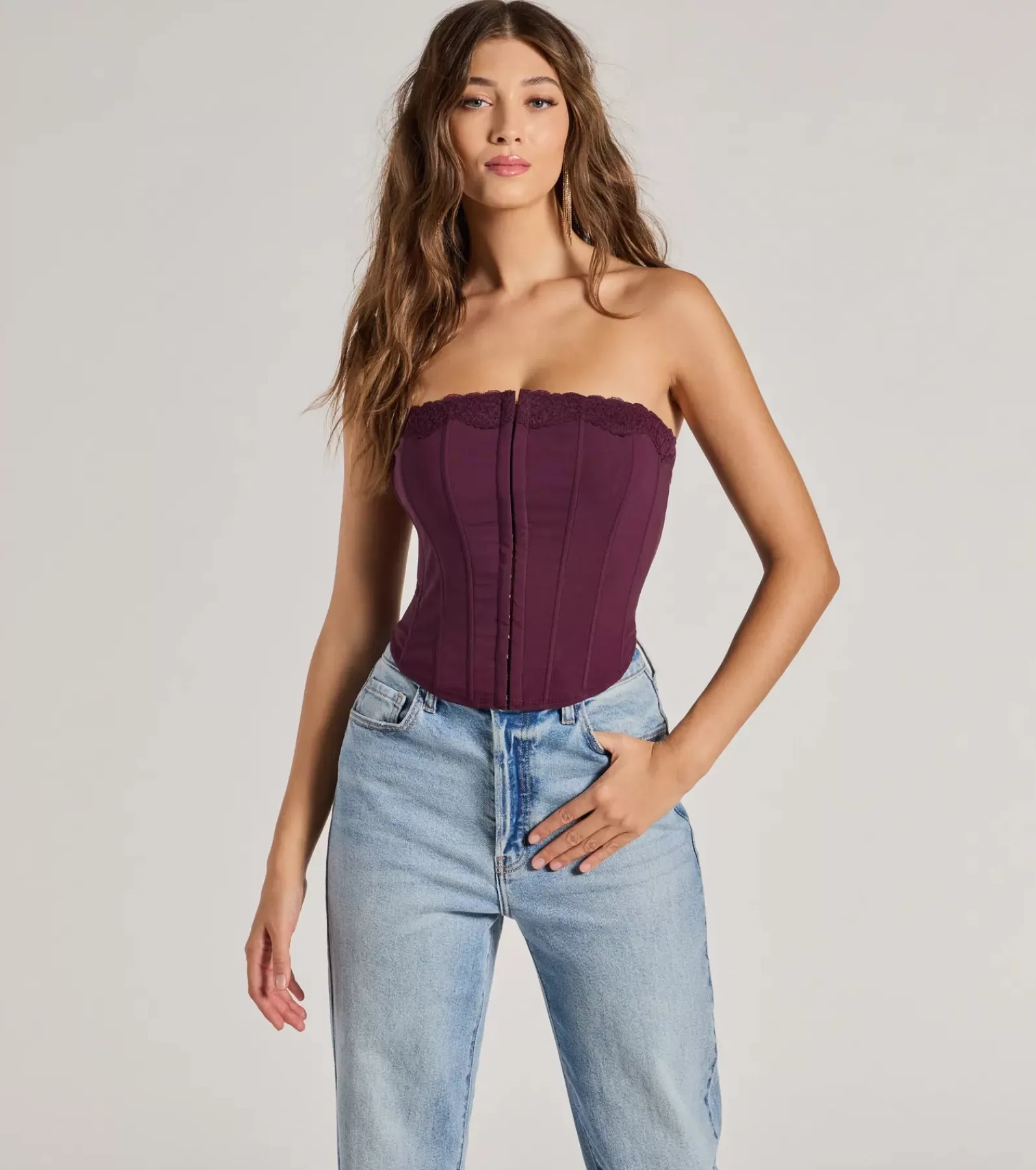 Windsor Going-Out Tops | Corset & Bustier Tops*Chic And Snatched Strapless Lace Trim Corset Top