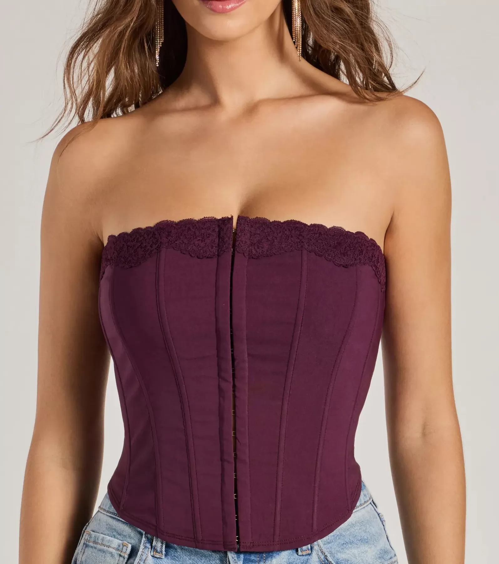 Windsor Going-Out Tops | Corset & Bustier Tops*Chic And Snatched Strapless Lace Trim Corset Top