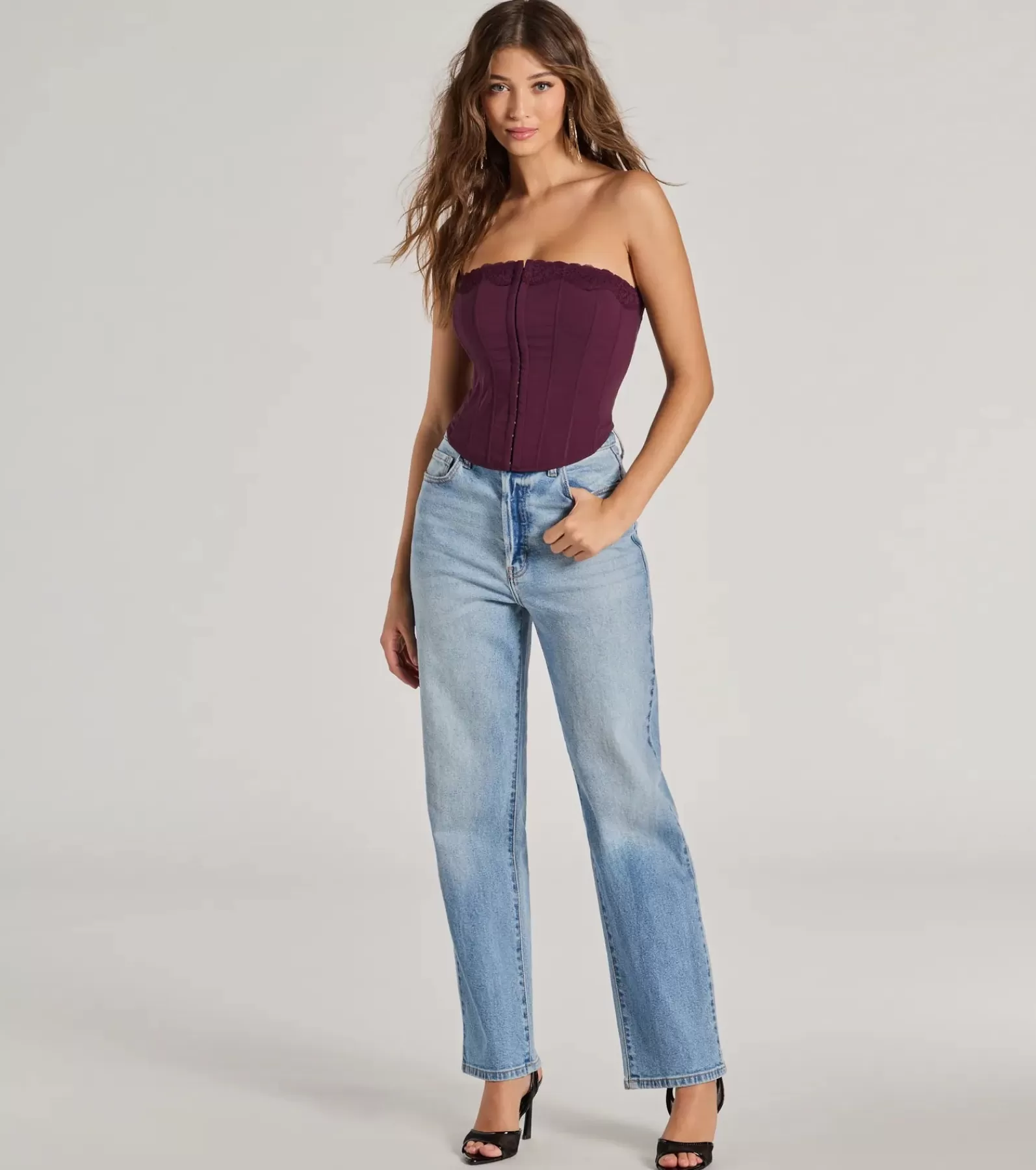 Windsor Going-Out Tops | Corset & Bustier Tops*Chic And Snatched Strapless Lace Trim Corset Top
