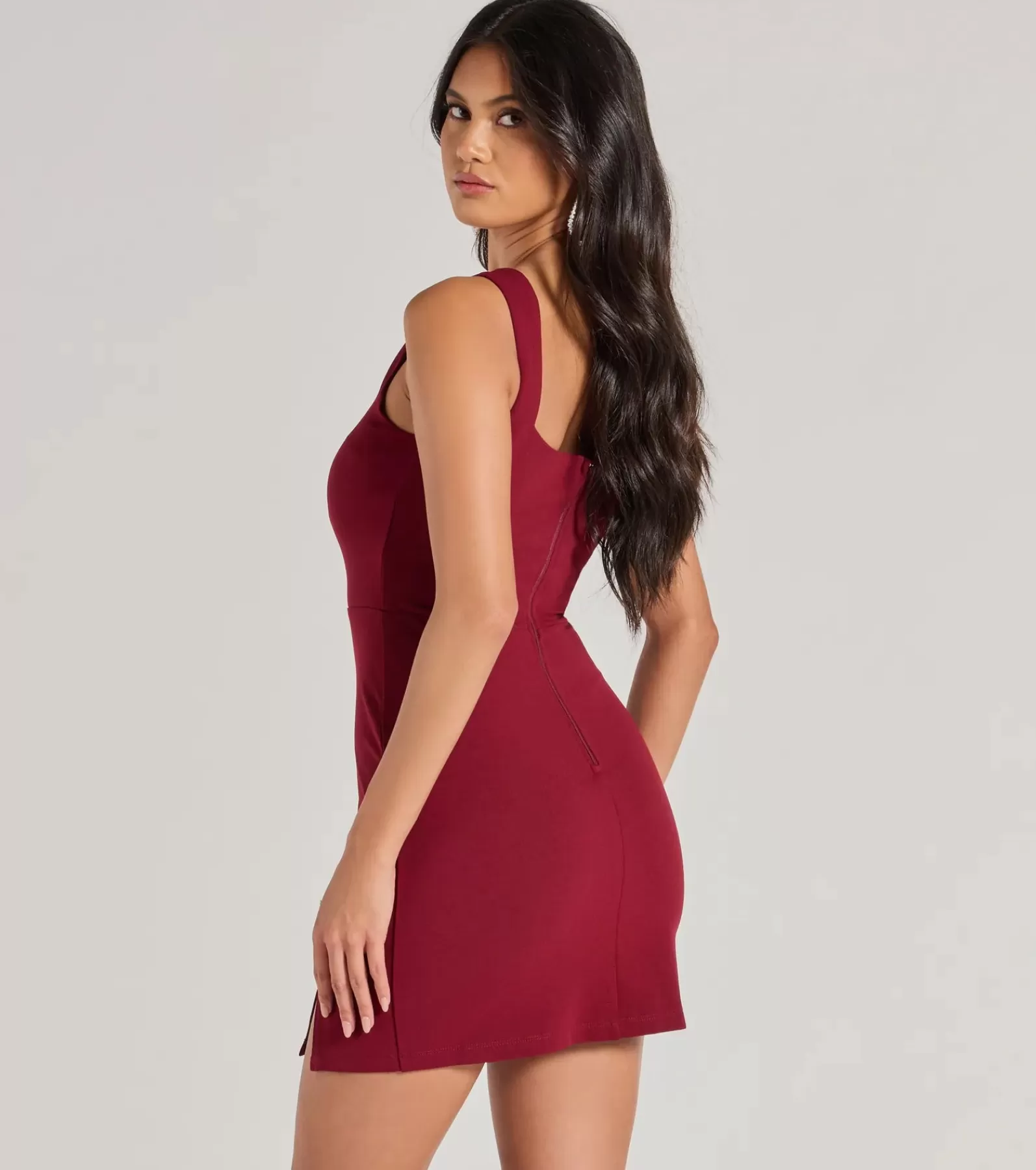 Windsor Mini Holiday Dresses | Red Holiday Dresses*Chic Details Square Neck Bodycon Mini Dress