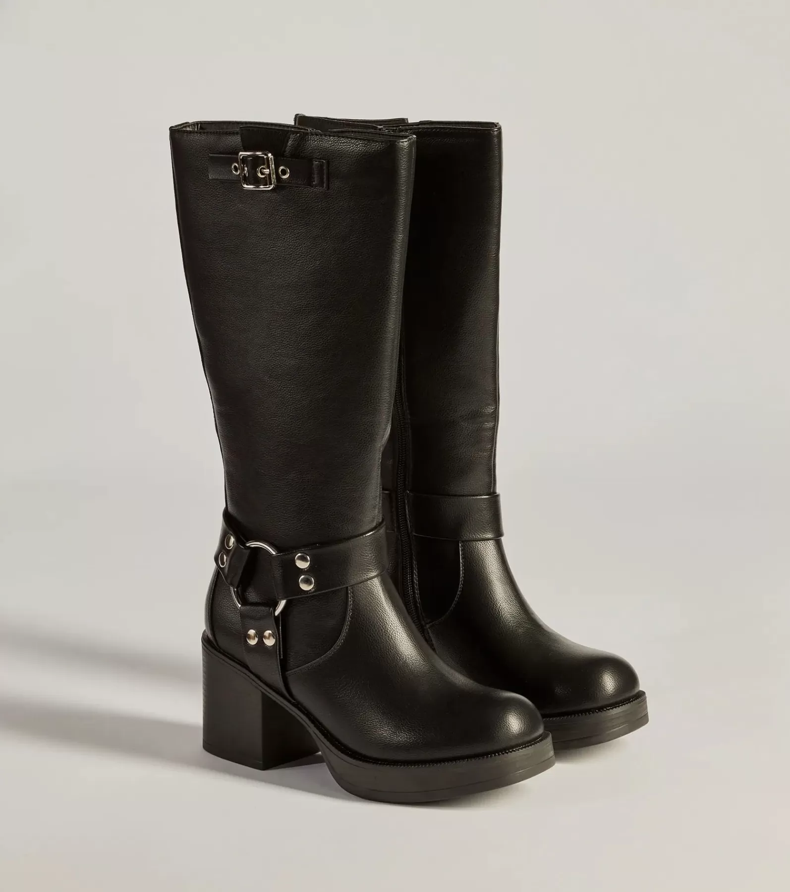 Windsor Platform Shoes | Knee High Boots*Chic Edge Under-The-Knee Moto Platform Boots