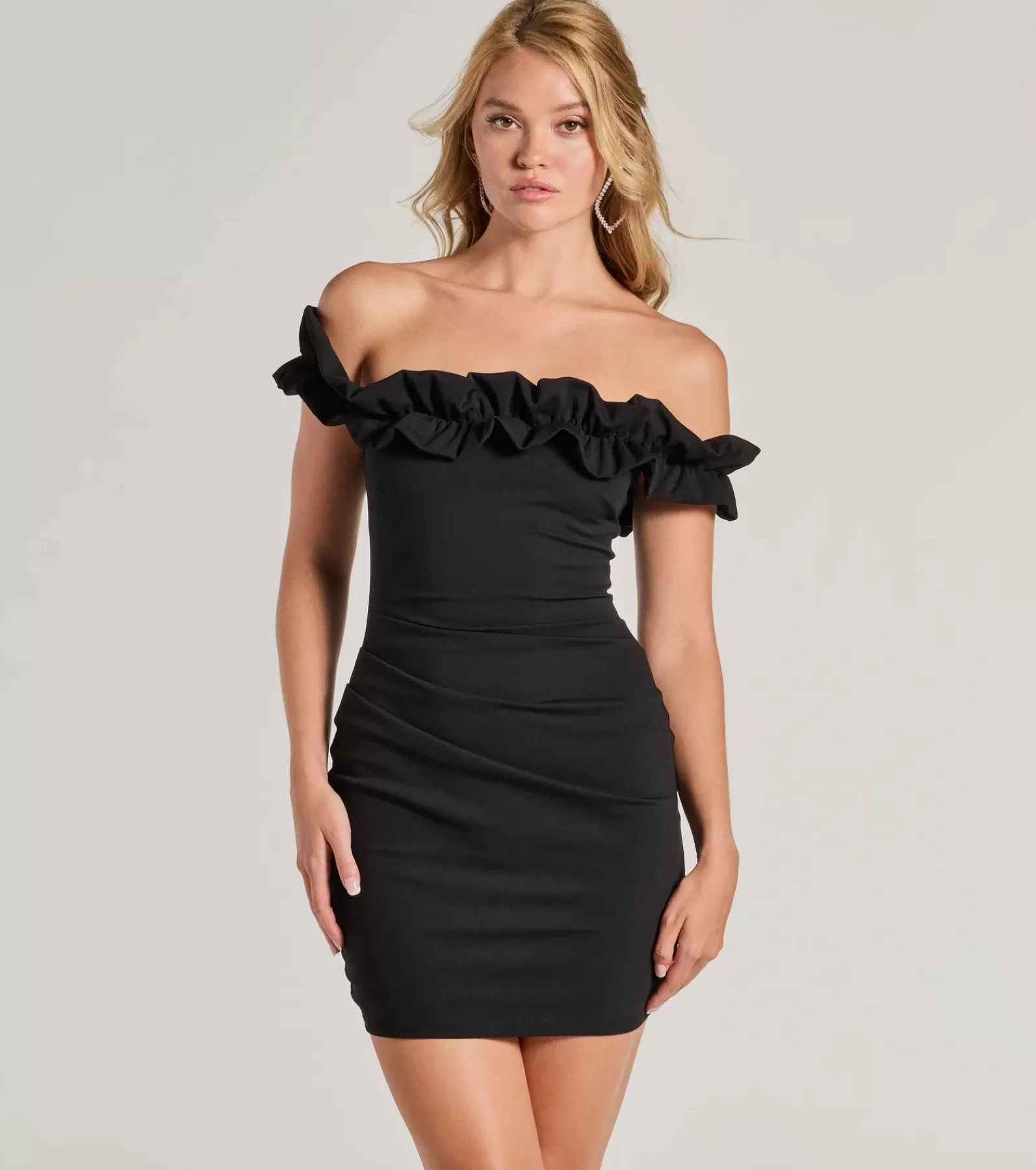 Windsor Wedding Outfits | Mini Holiday Dresses*Chic Factor Ruffled Off-The-Shoulder Mini Dress