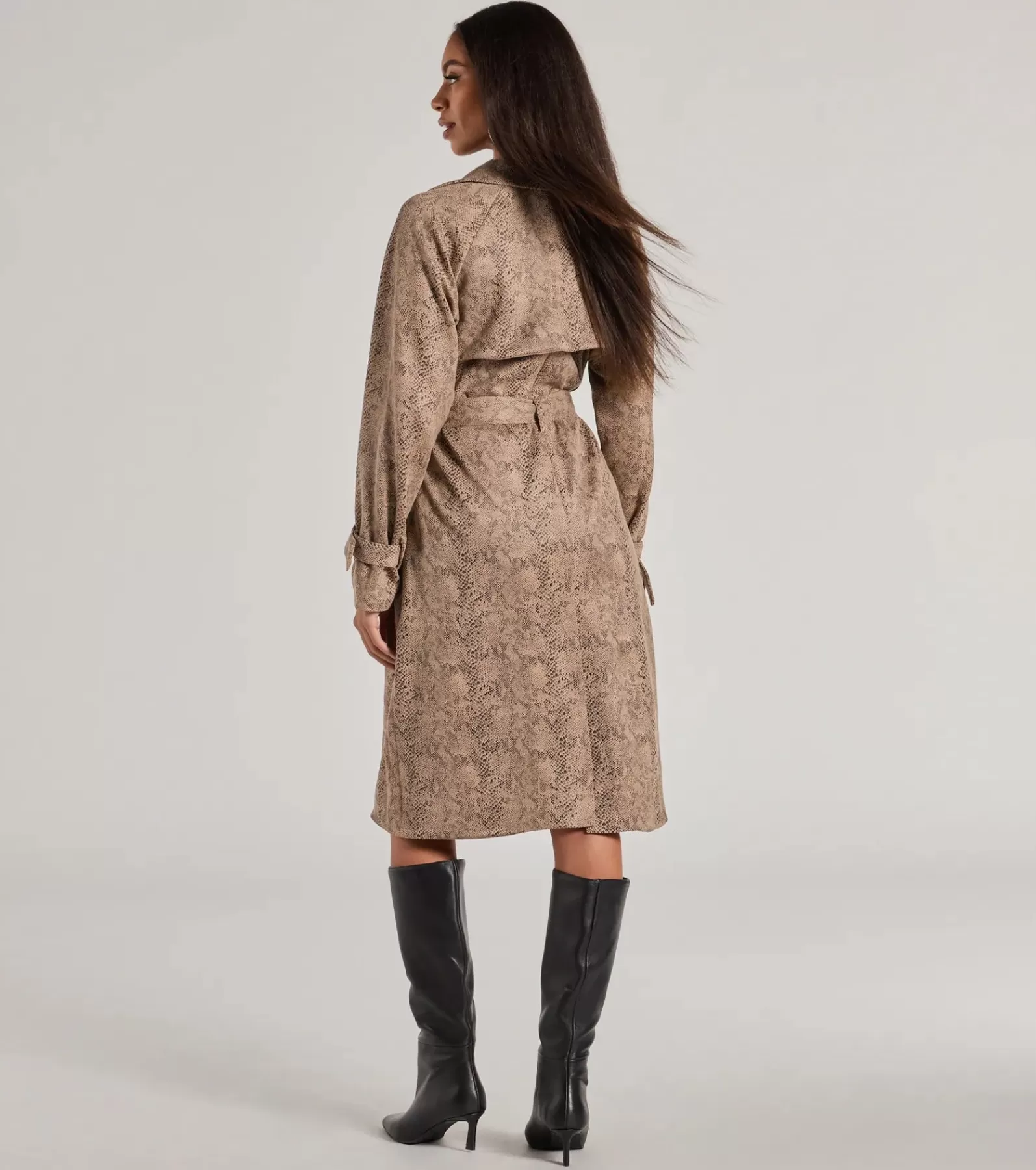 Windsor Coats | All Matching Sets*Chic Mood Snake Print Faux Suede Trench Coat